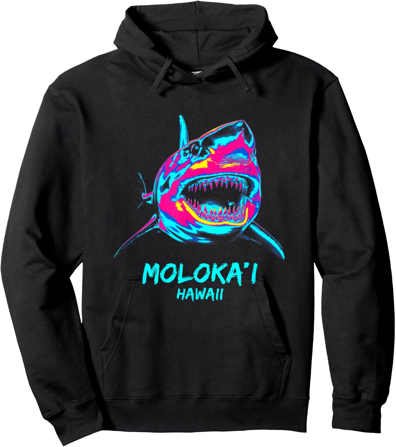 Colourful Shark Graphic Surf Lover Molokai Hoodie - Hoodie | Black