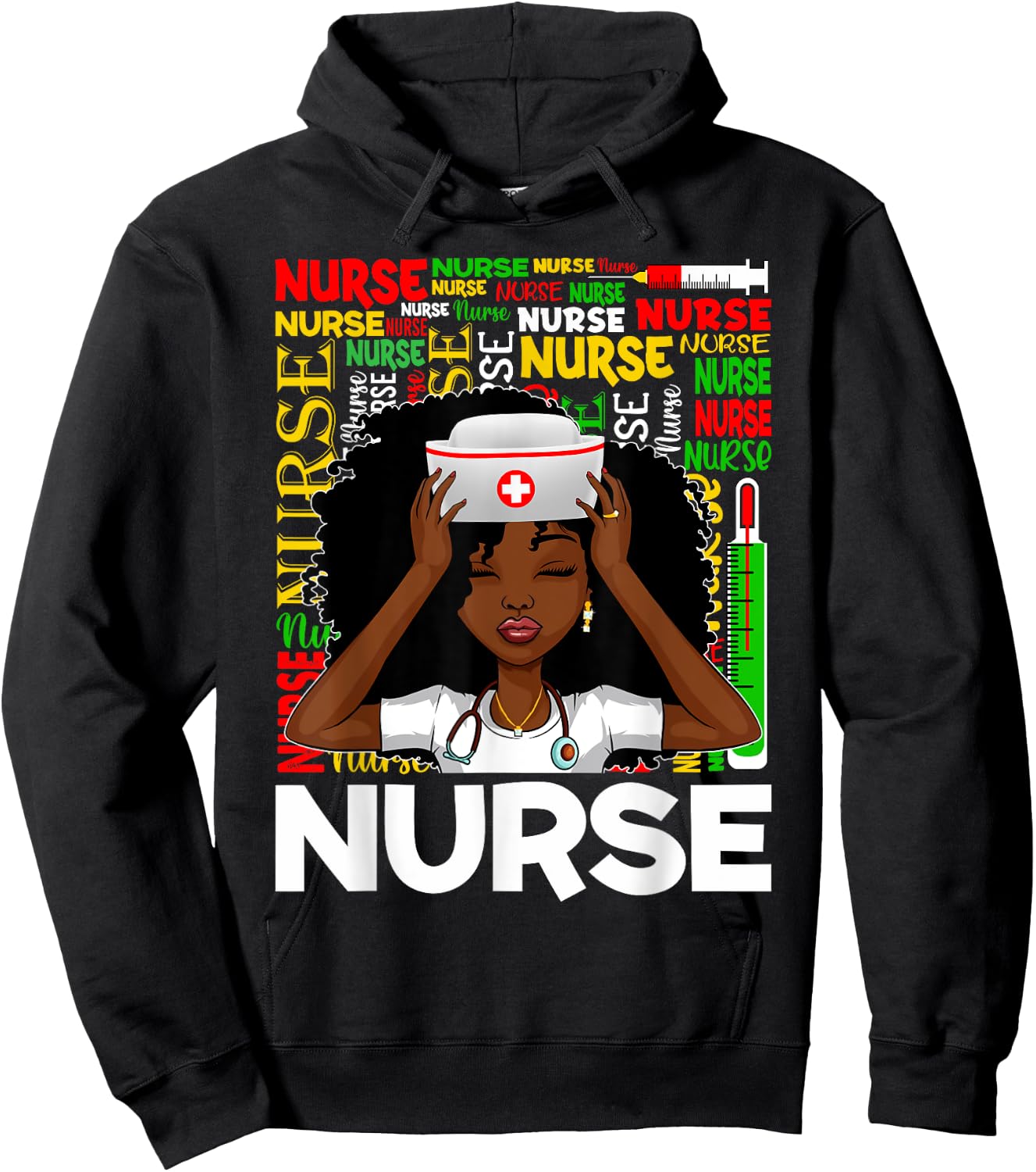 Black Nurse Afro Woman Melanin Girl Black History Juneteenth Hoodie - Hoodie | Black