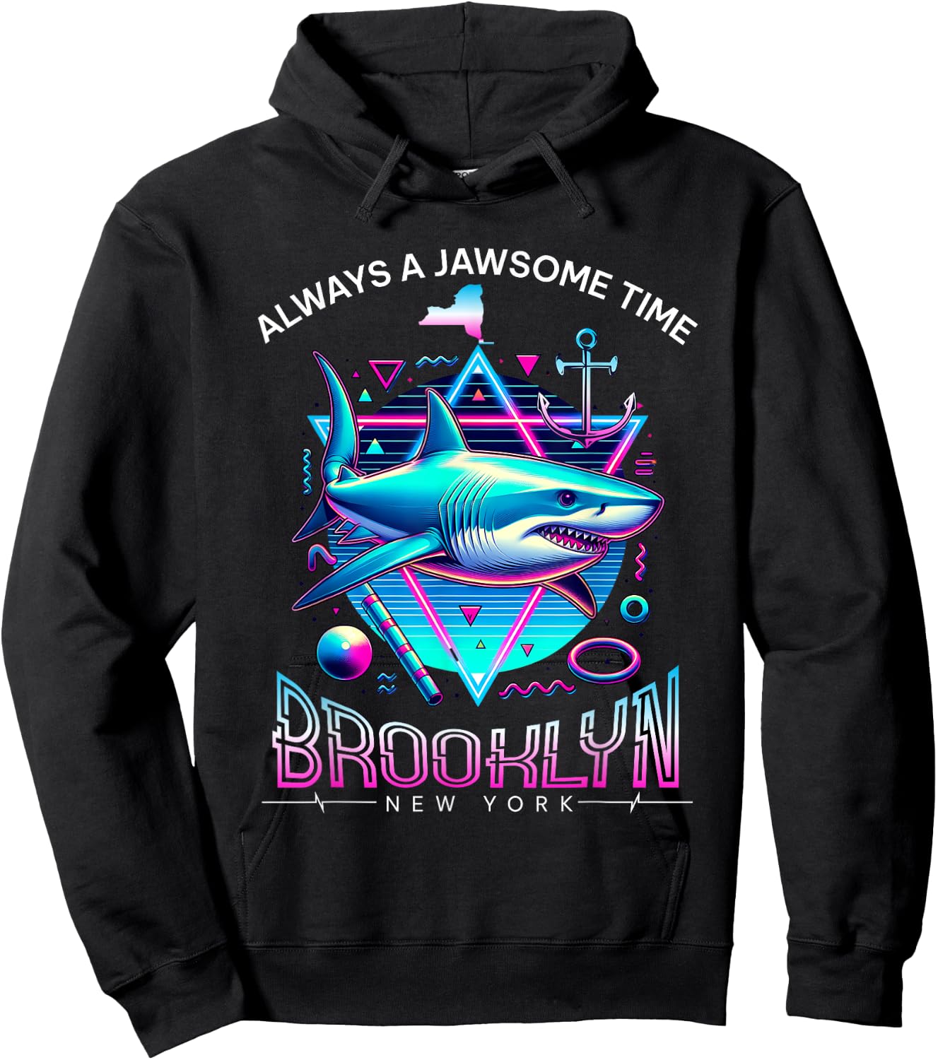 Brooklyn NY Shark Retro 80s Funny Souvenir Hoodie - Hoodie | Black