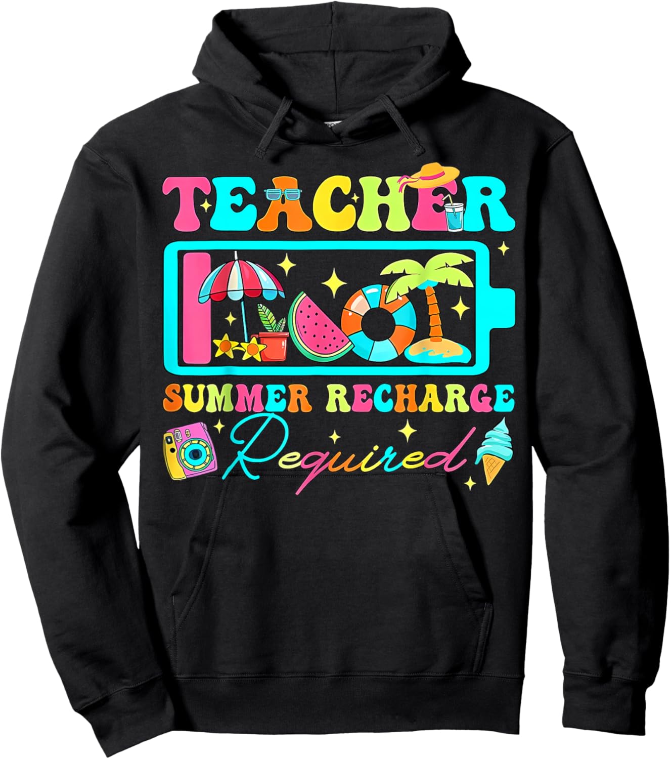 Teacher Summer Recharge Required Tropical Beach Vacation Hoodie - Hoodie | Black