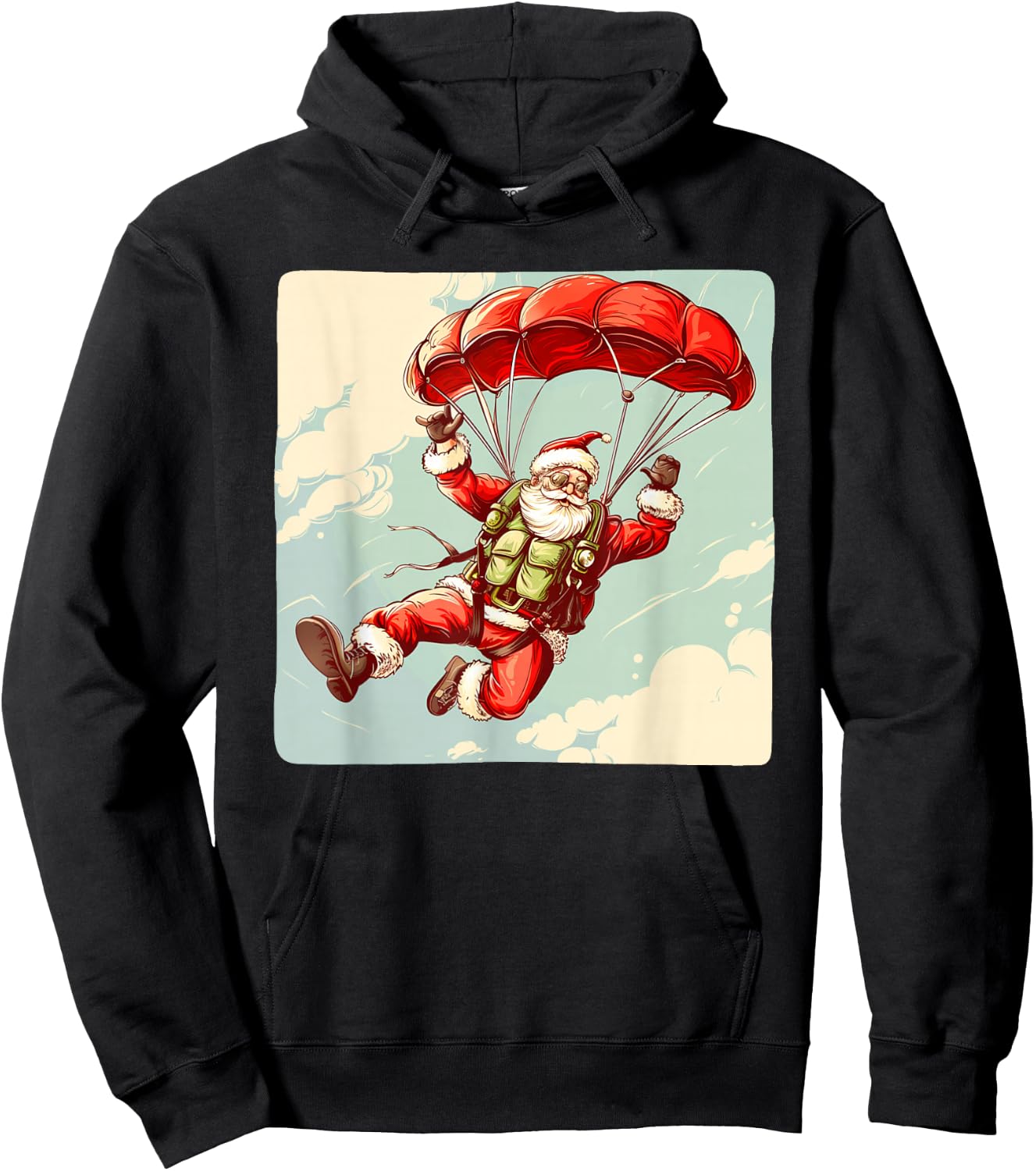 Funny Parachute Santa Costume for Festive Season Hoodie - Hoodie | Black