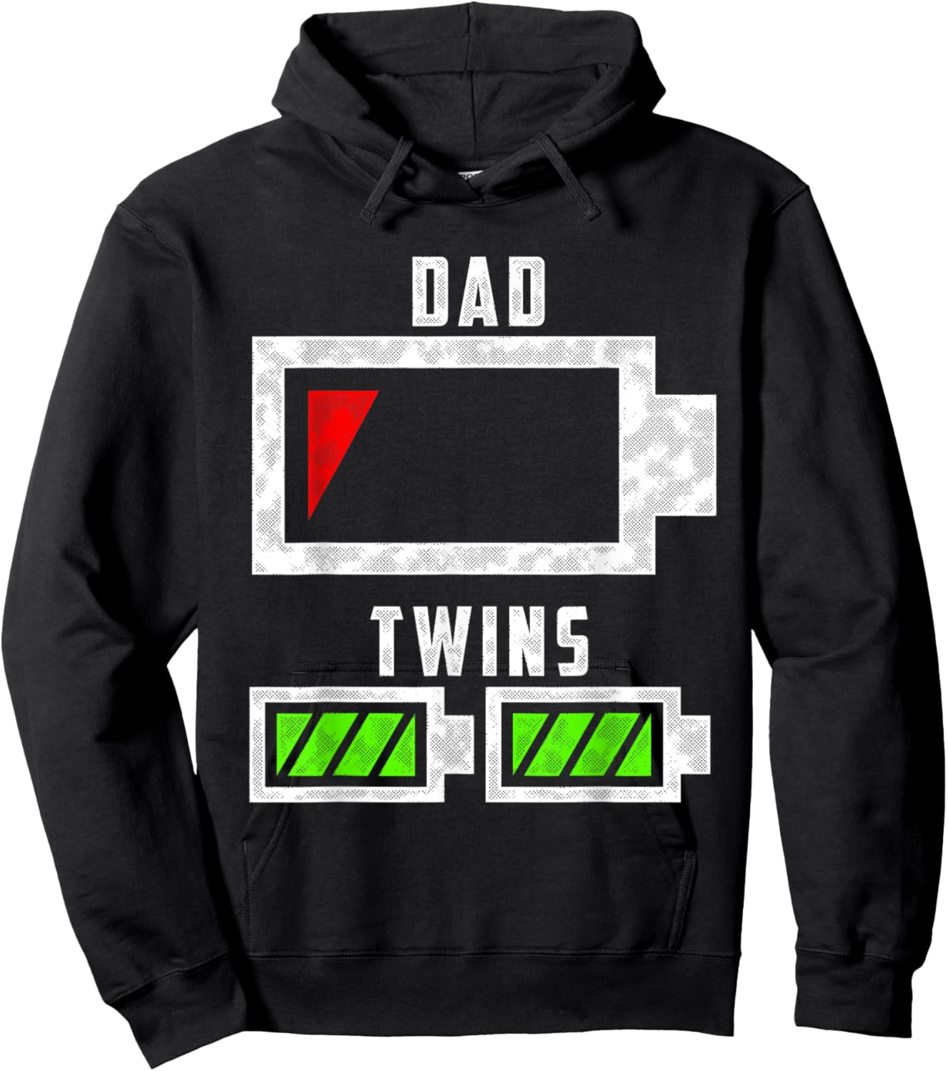 Tired Twin Dad Low Battery Dad of Twins Funny Dad Hoodie - Hoodie | Black
