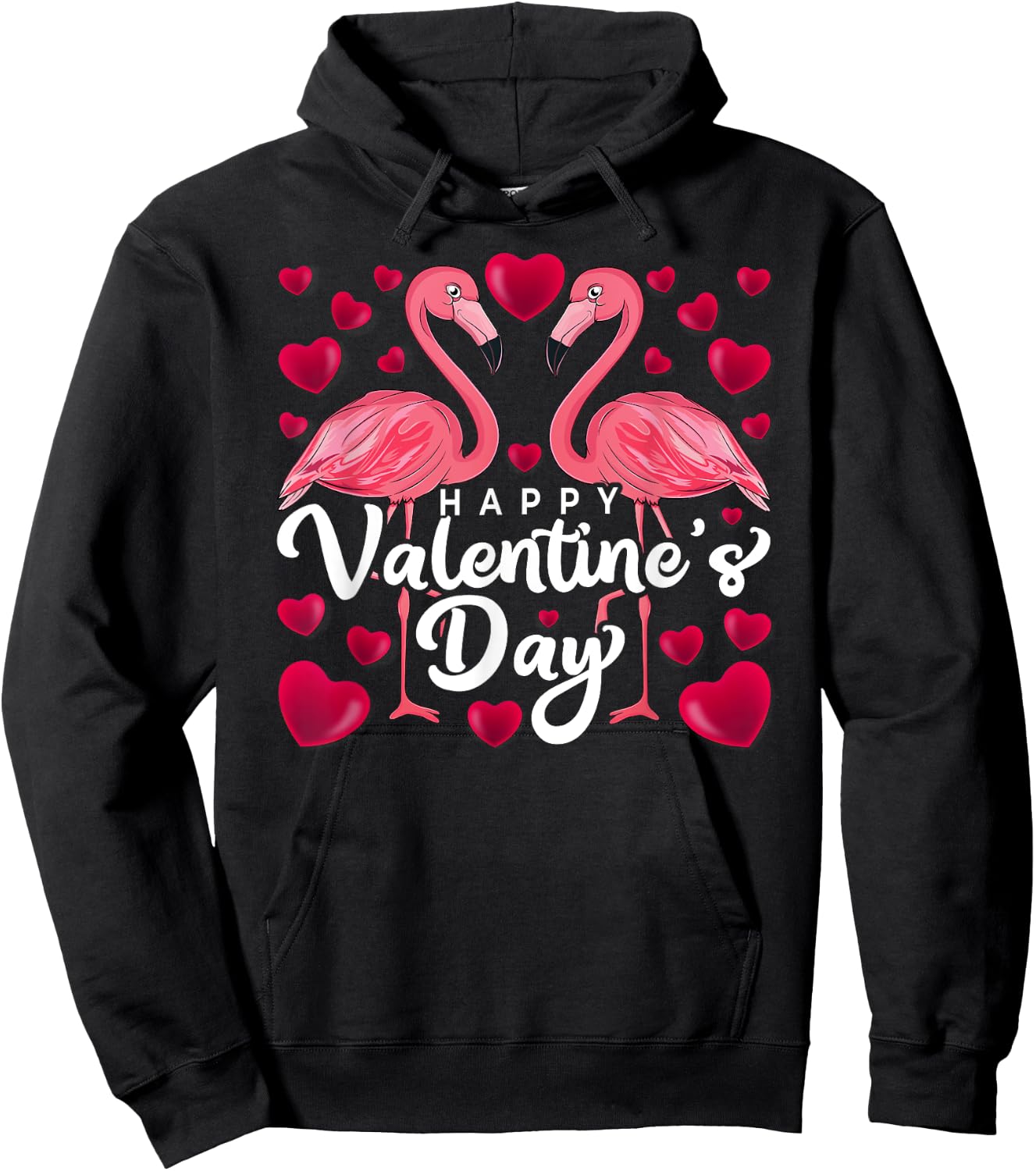 Happy Valentine's Day Flamingo Lover Valentine's Day Couples Hoodie - Hoodie | Black