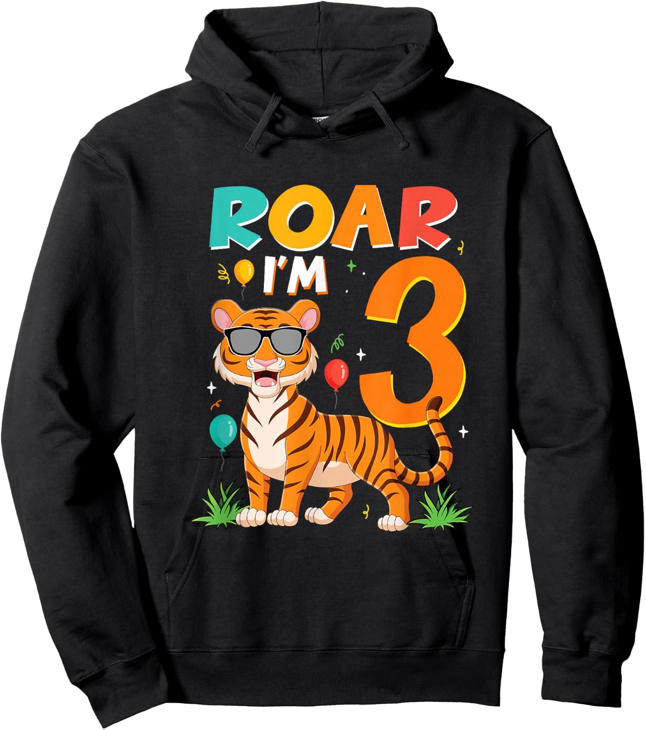 3rd Birthday ROAR I'M 3 Year Old Tiger Safari Jungle Hoodie - Hoodie | Black
