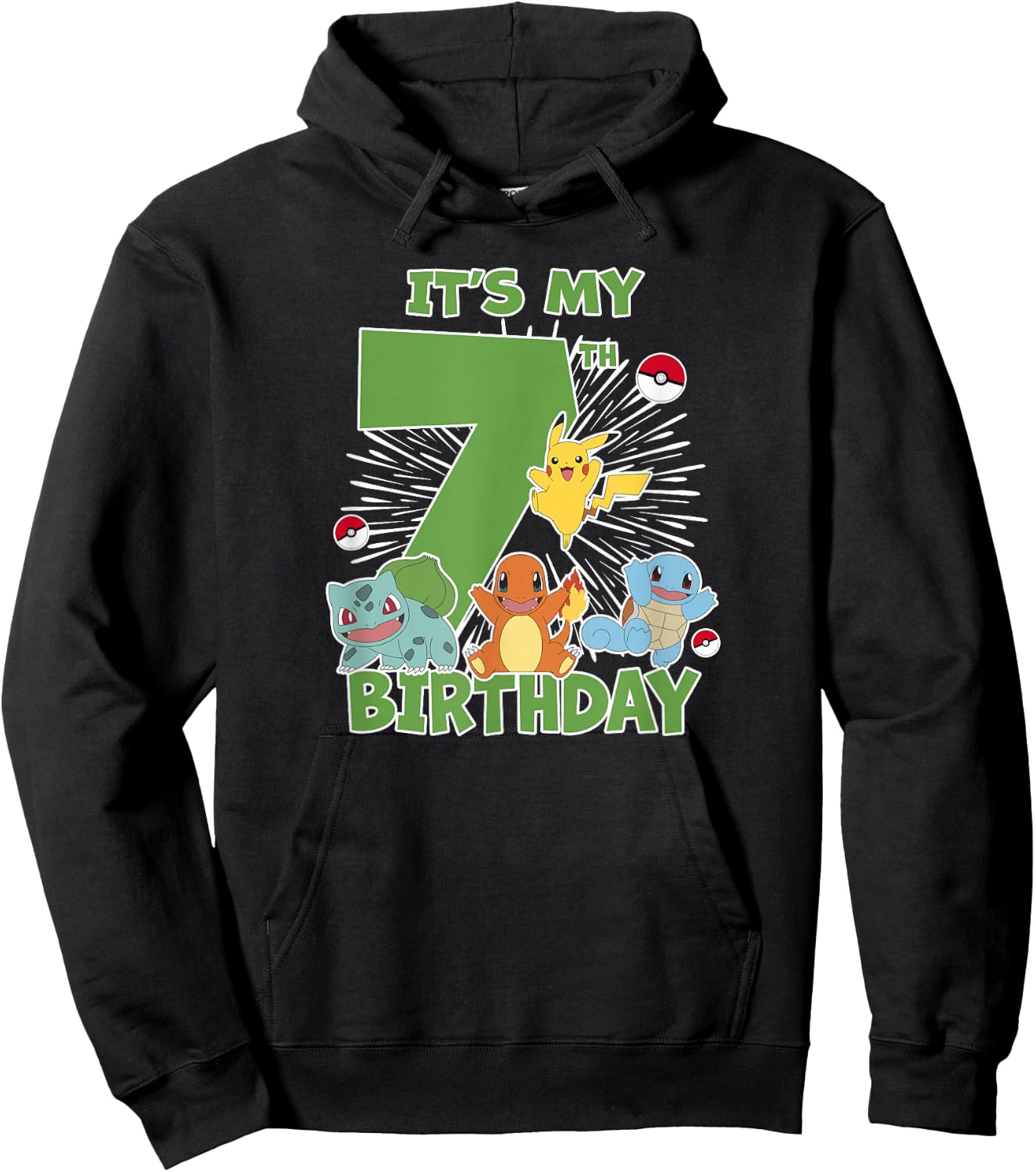 Pokémon It's My 7th Birthday Kanto Starters Celebration Hoodie - Hoodie | Black