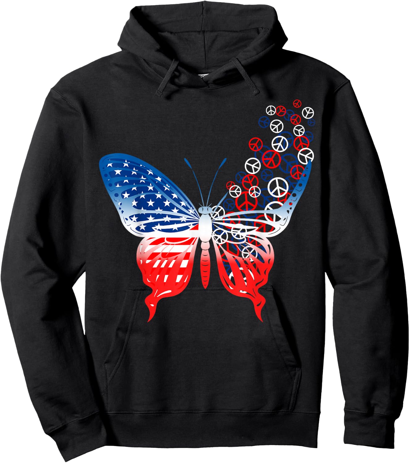 Butterfly Peace Signs USA Flag 4th Of July Independence Day Hoodie - Hoodie | Black