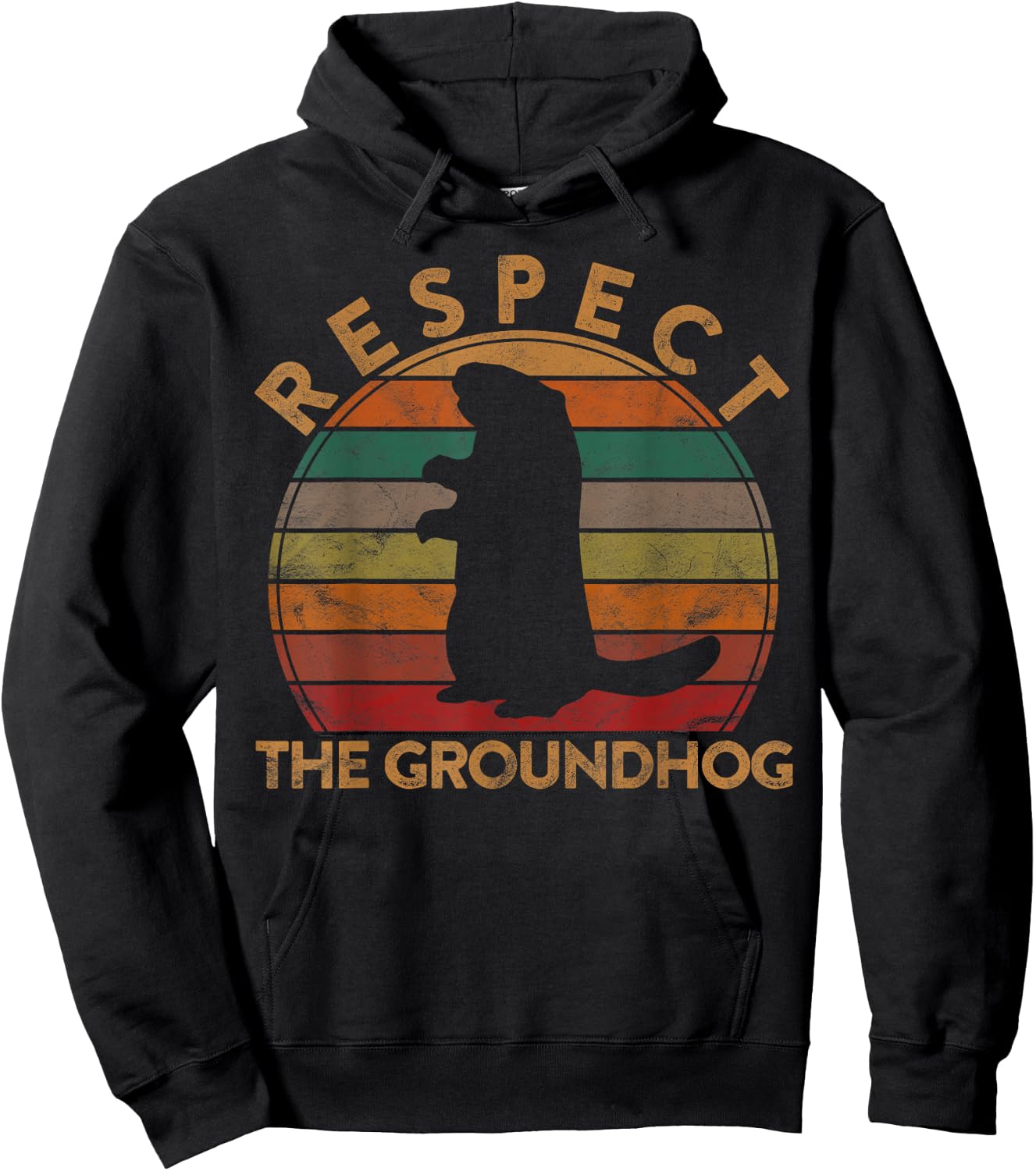 Respect The Ground Hog Sunset Gift Silhouette Groundhog Day Hoodie - Hoodie | Black