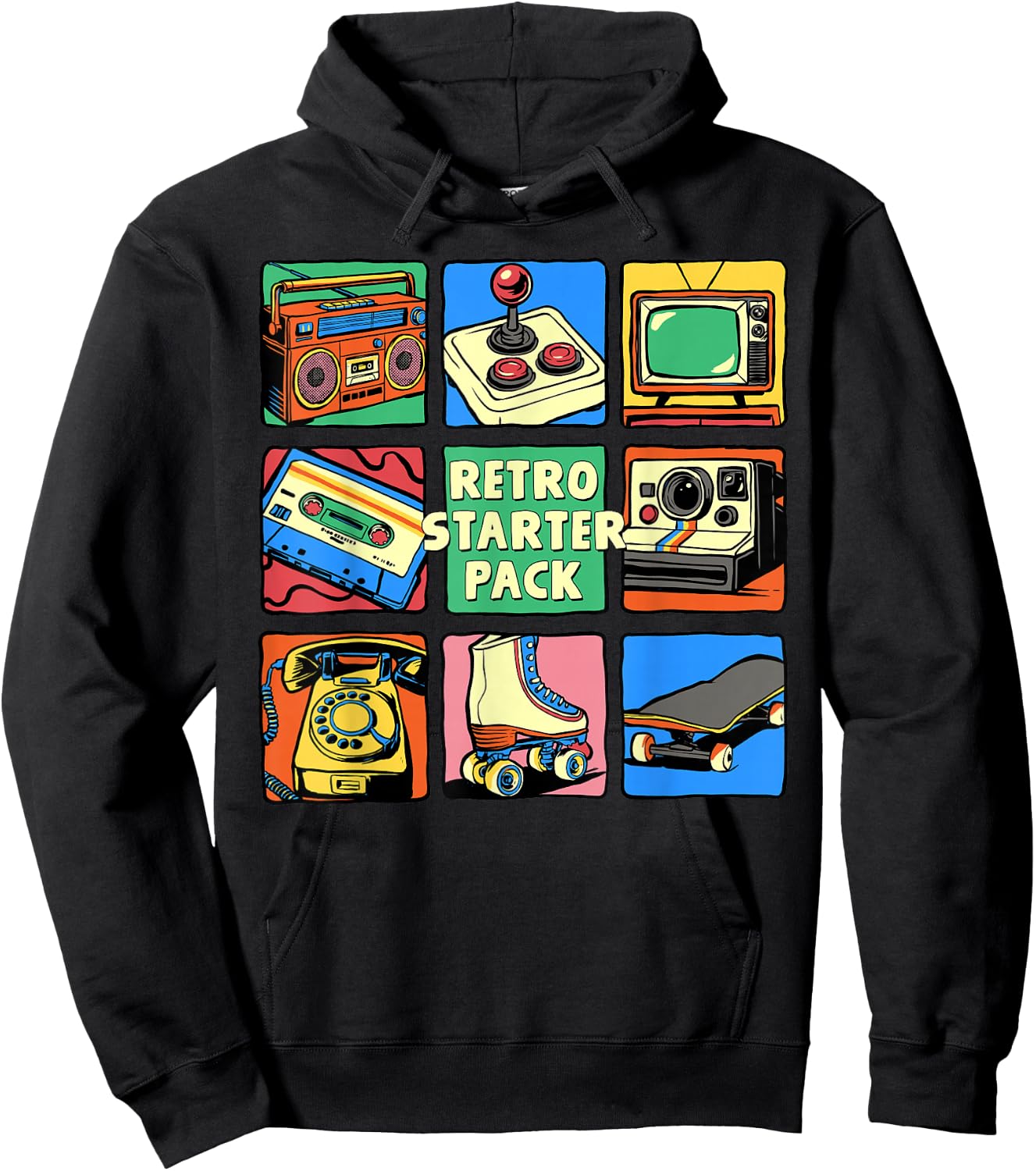 Retro Starter Pack 80s 90s Vintage Nostalgia Cassette Tape Hoodie - Hoodie | Black