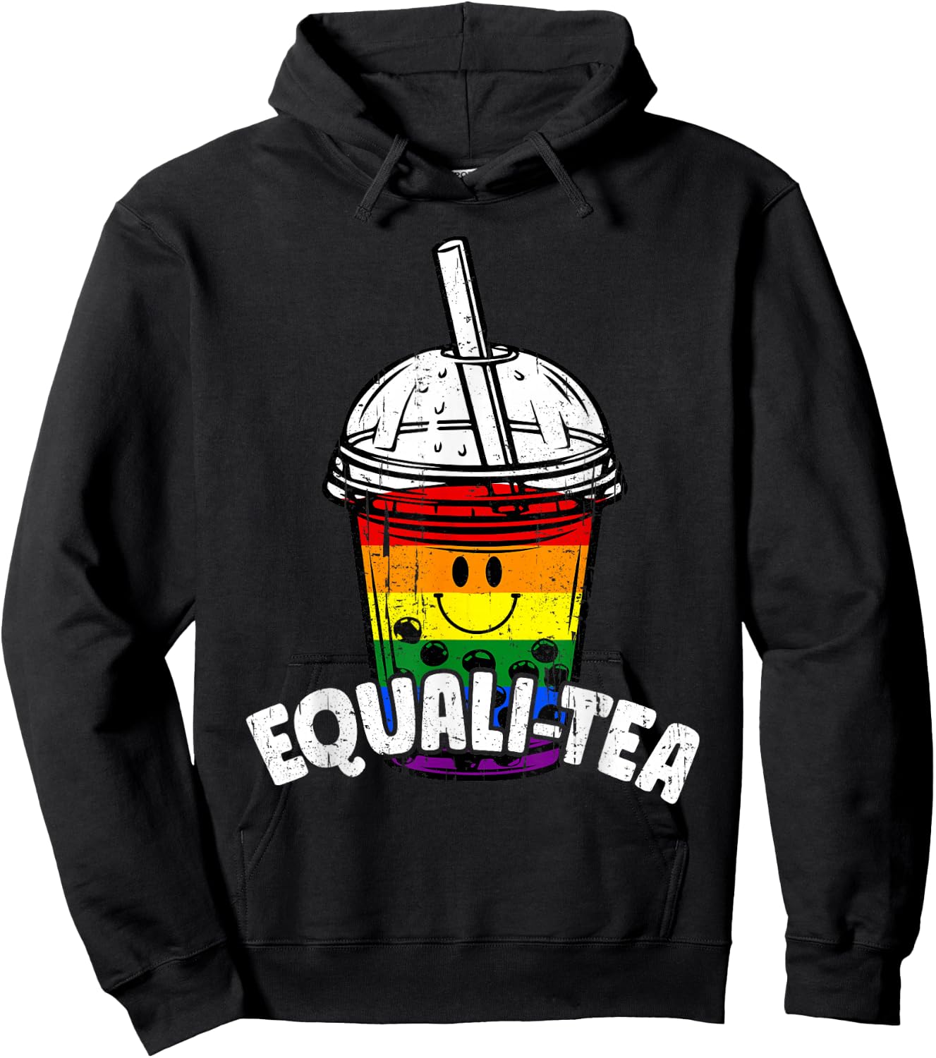Equalitea Rainbow LGBTQ Boba Bubble Milk Tea Gay Pride Funny Hoodie - Hoodie | Black