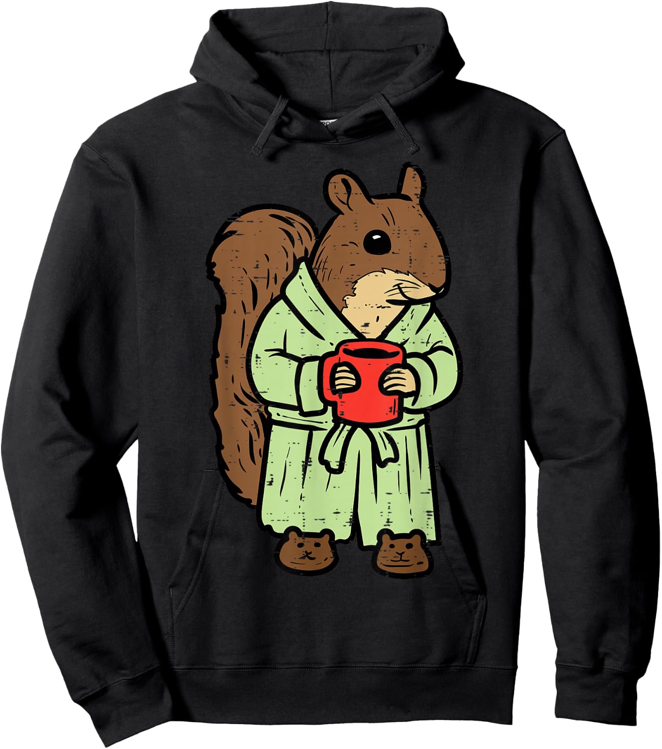 Squirrel Bathrobe Coffee Funny Rodent Mom Dad Men Women Kids Hoodie - Hoodie | Black