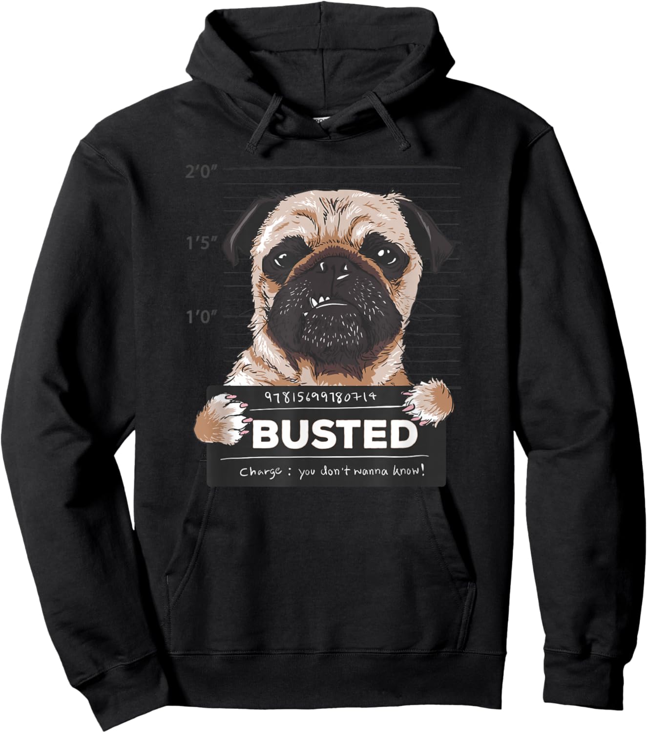 Busted Pug Mugshot Funny Dog Humor Hoodie - Hoodie | Black