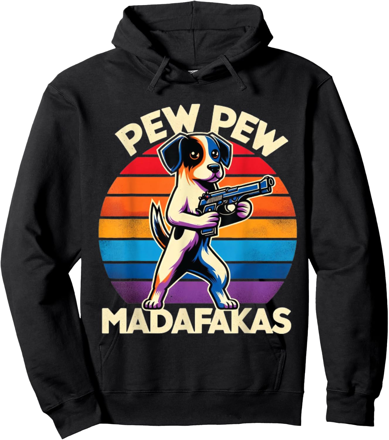 Pew Madafakas Pew Guns Funny Dog Retro Vintage , Small, Black Hoodie - Hoodie | Black