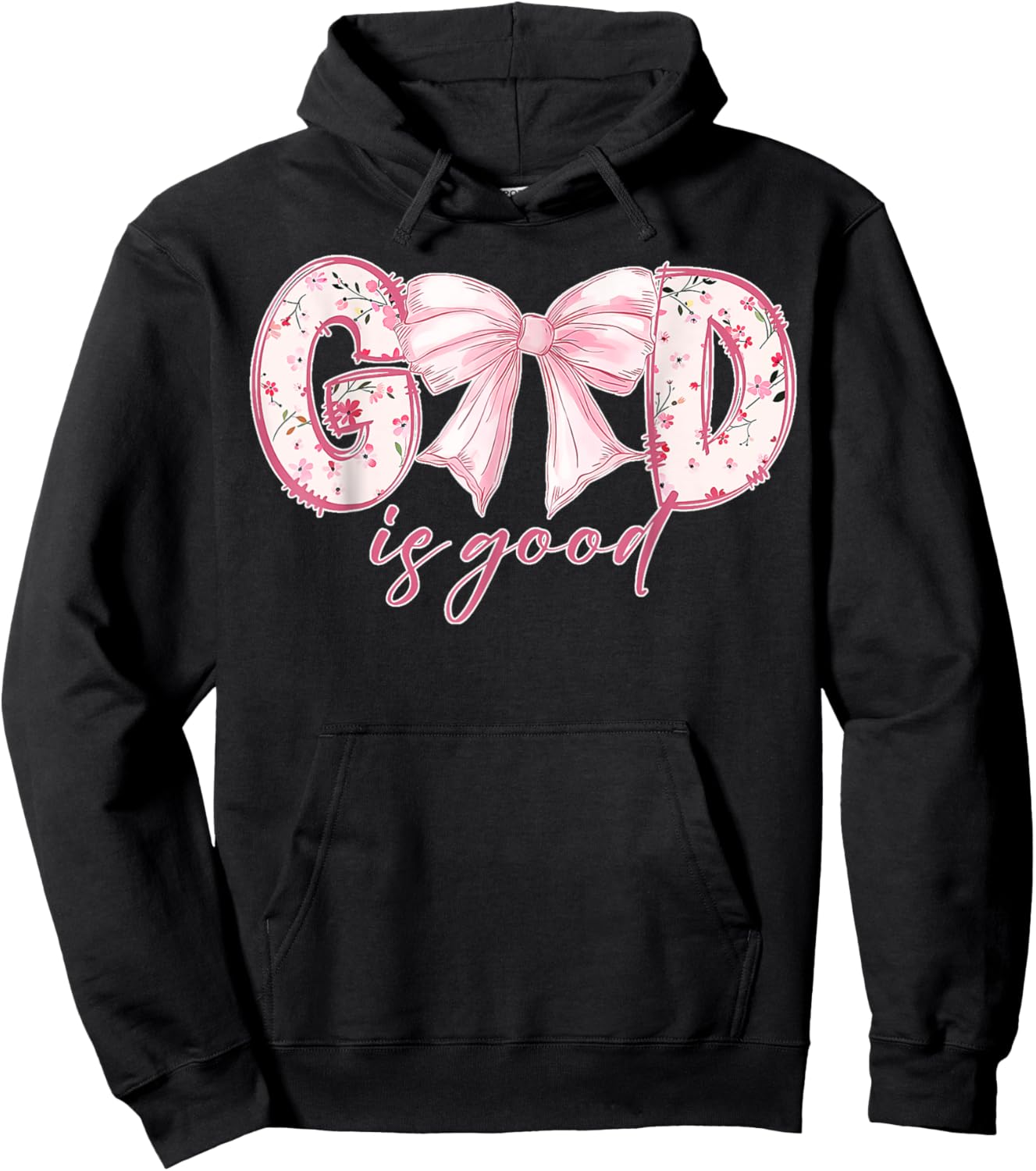 Coquette Valentine Bow God Is Good Bible Christian Worship Hoodie - Hoodie | Black