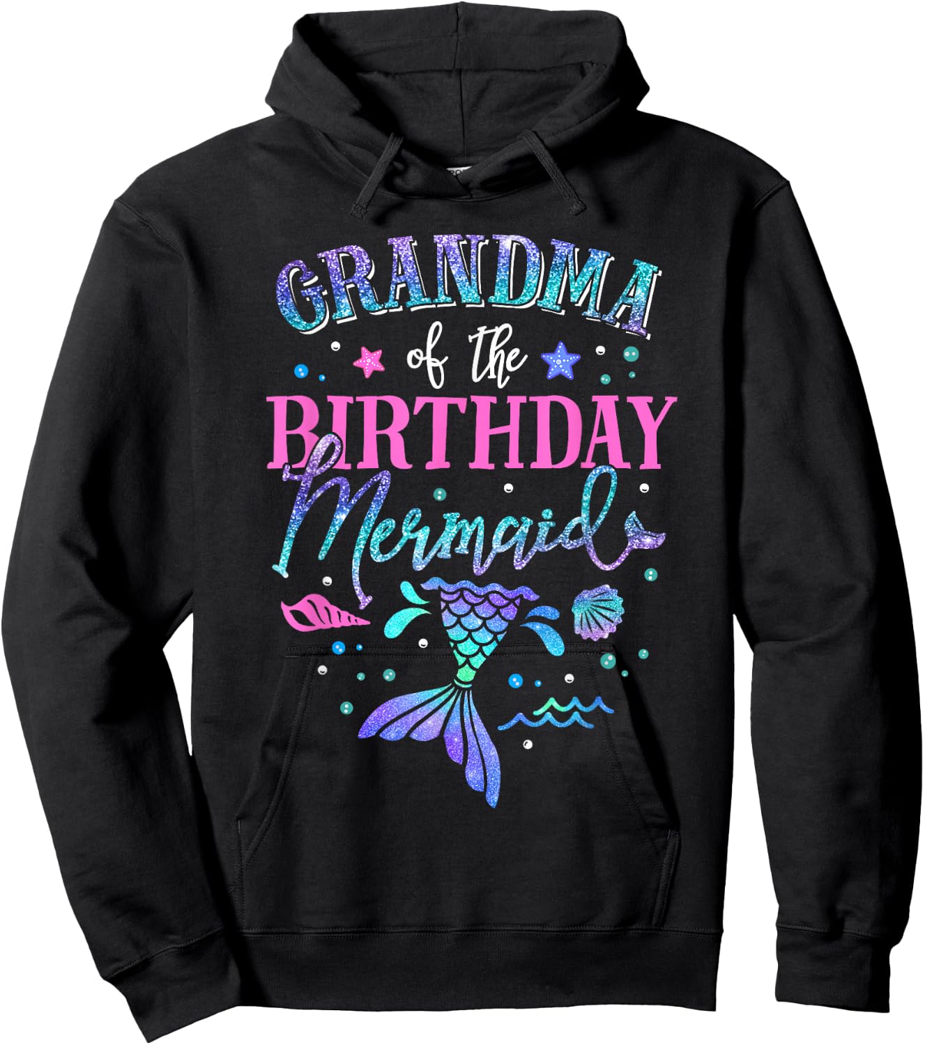 Grandma Of The Birthday Mermaid Party Matching Family Hoodie - Hoodie | Black