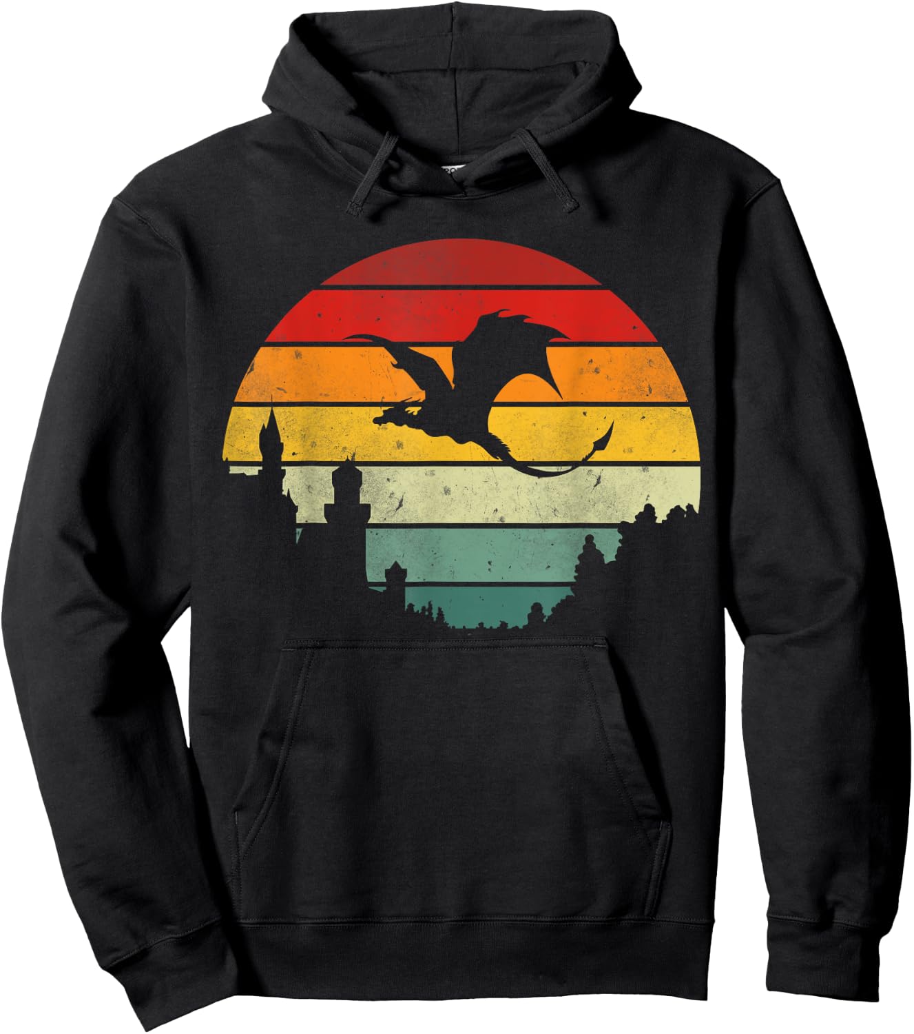 Retro Flying Dragon Sunset Vintage Dragon Fantasy Sci-Fi Fun Hoodie - Hoodie | Black