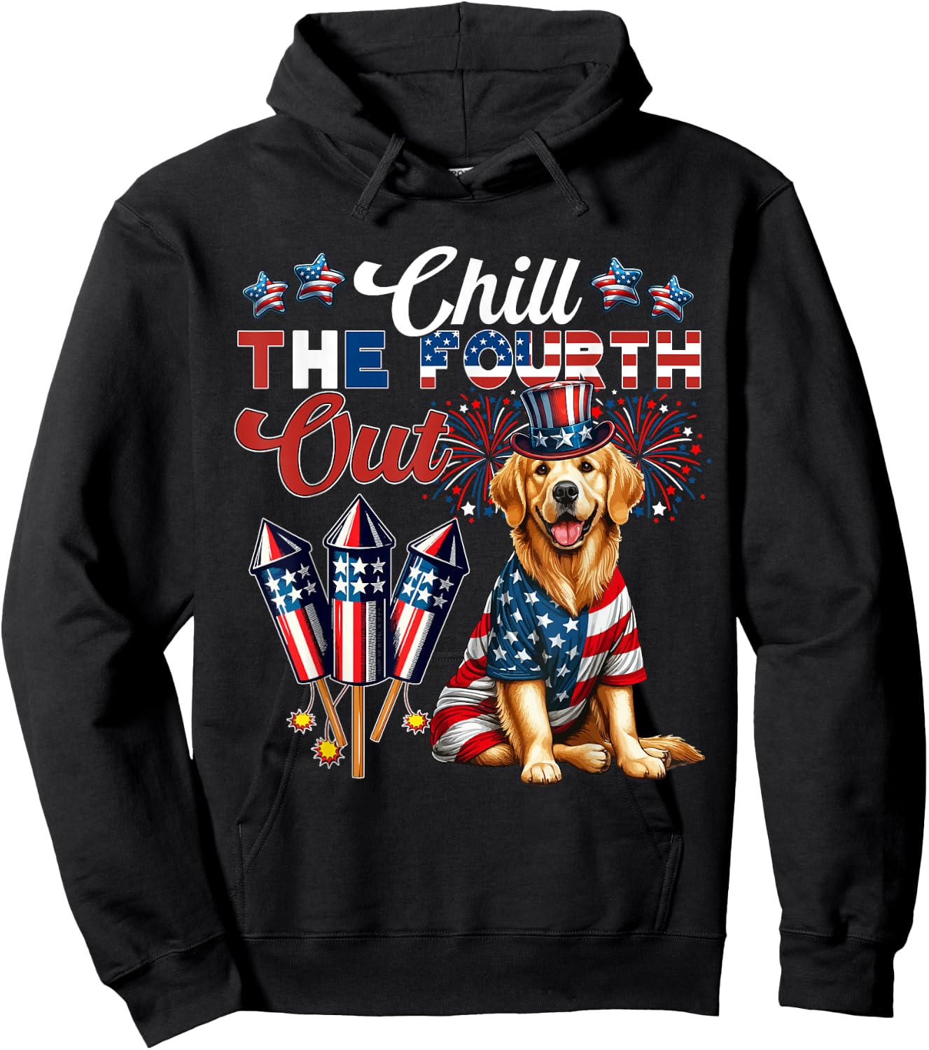 Chill The Fourth Out Costume 4th Of July Golden Retriever Hoodie - Hoodie | Black