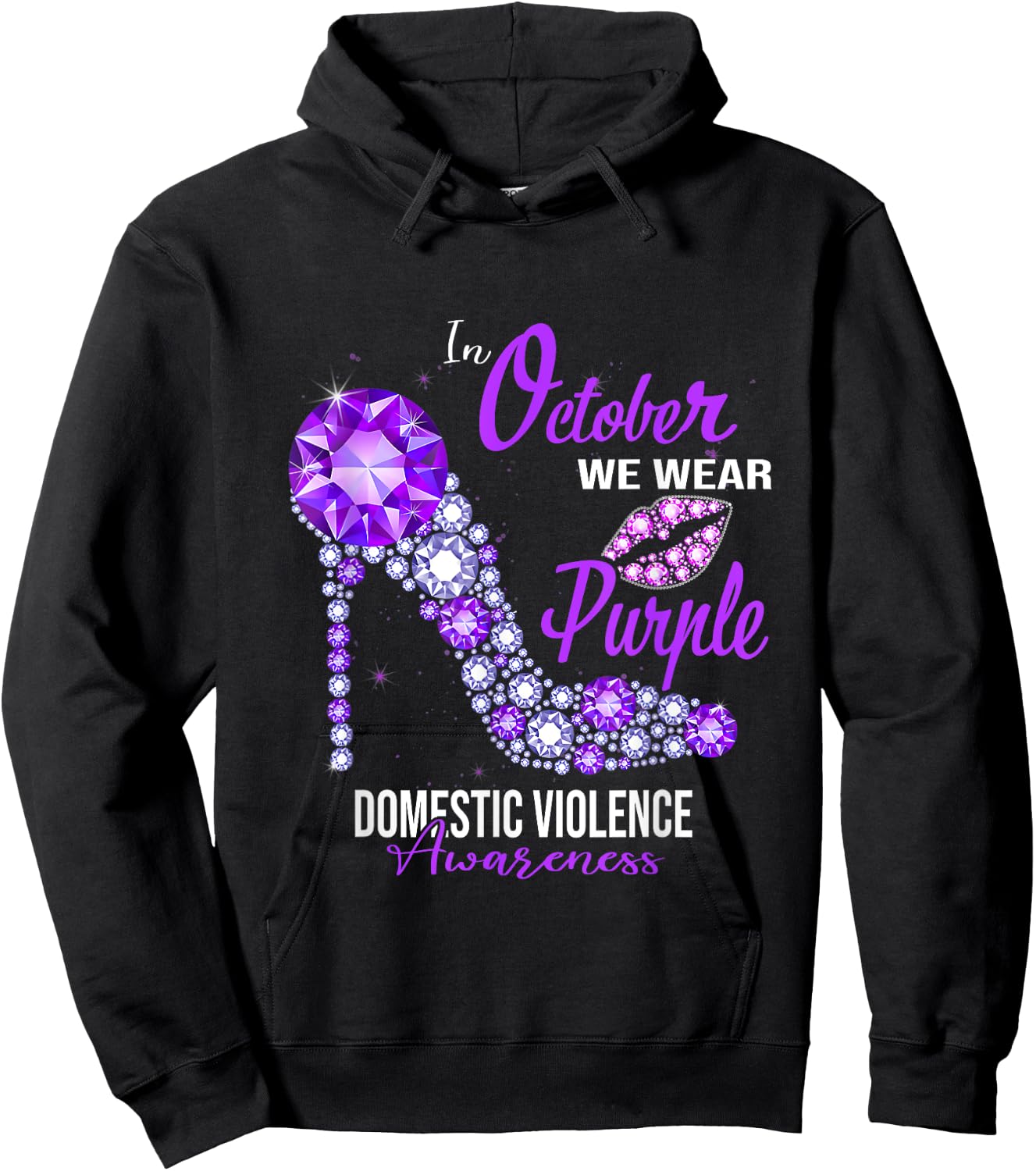 We Wear Purple High Heel Domestic Violence Awareness Hoodie - Hoodie | Black