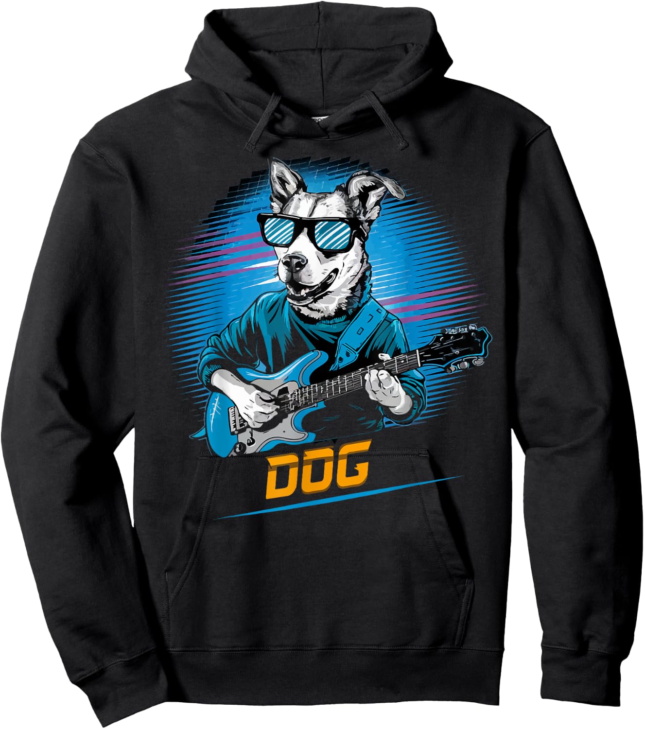 cute Dog Playing Bass Guitar Animal Playing Guitar music Men Women Kids Hoodie - Hoodie | Black