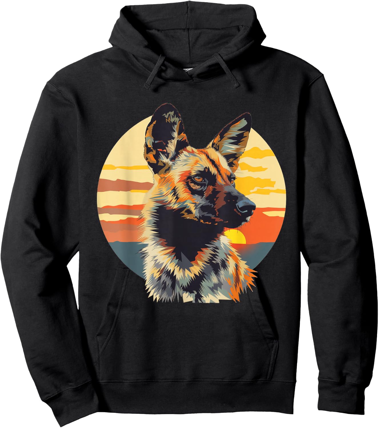 African Wild Dog With A Sunset Hoodie - Hoodie | Black