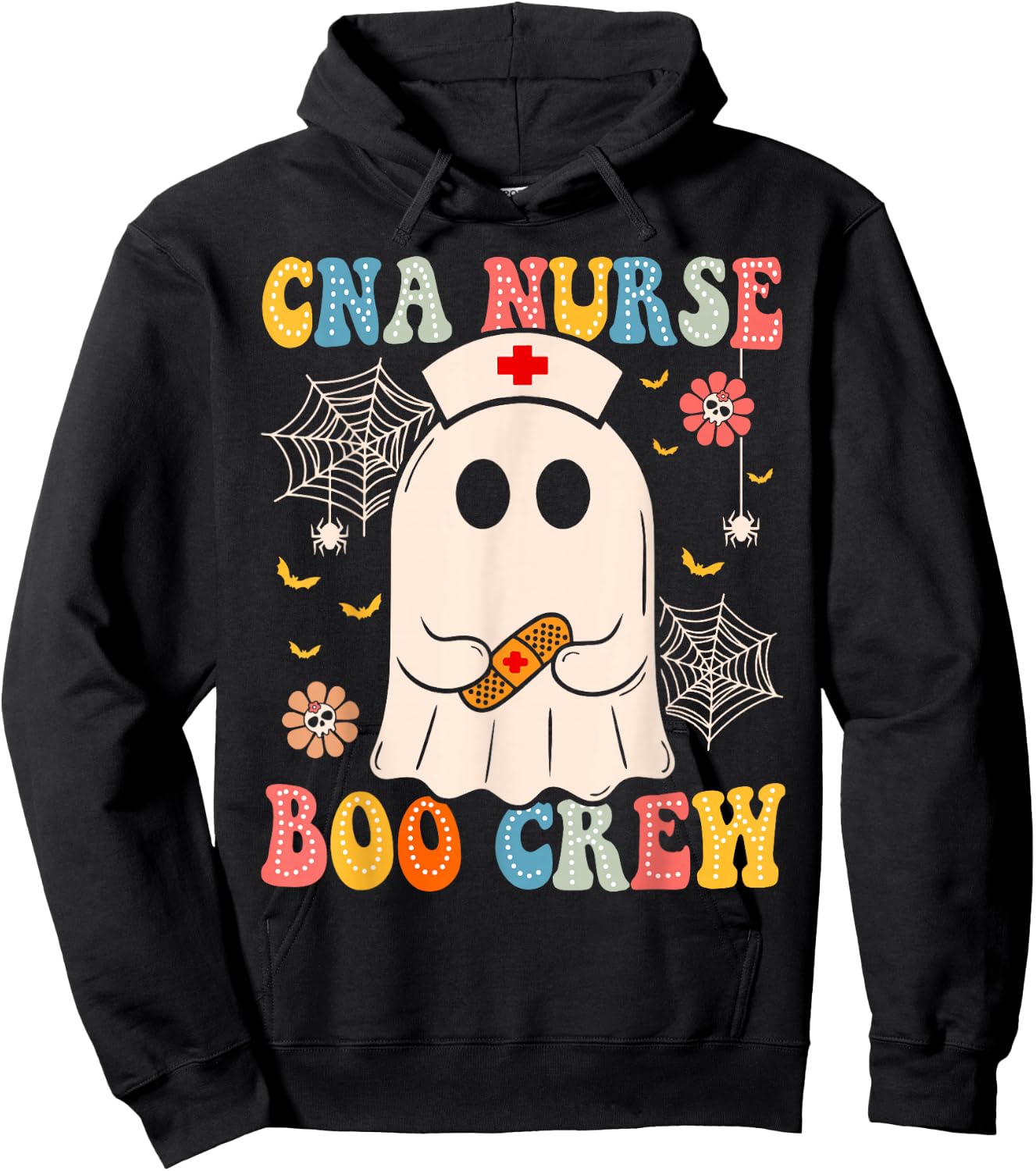 Groovy CNA Nurse Boo Crew Nurse Funny Ghost Halloween Nurse Hoodie - Hoodie | Black