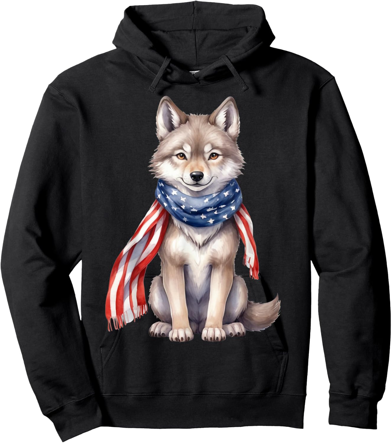 Wolf 4th of July American Flag Wolf Animal Patriotic Kids Men Hoodie - Hoodie | Black