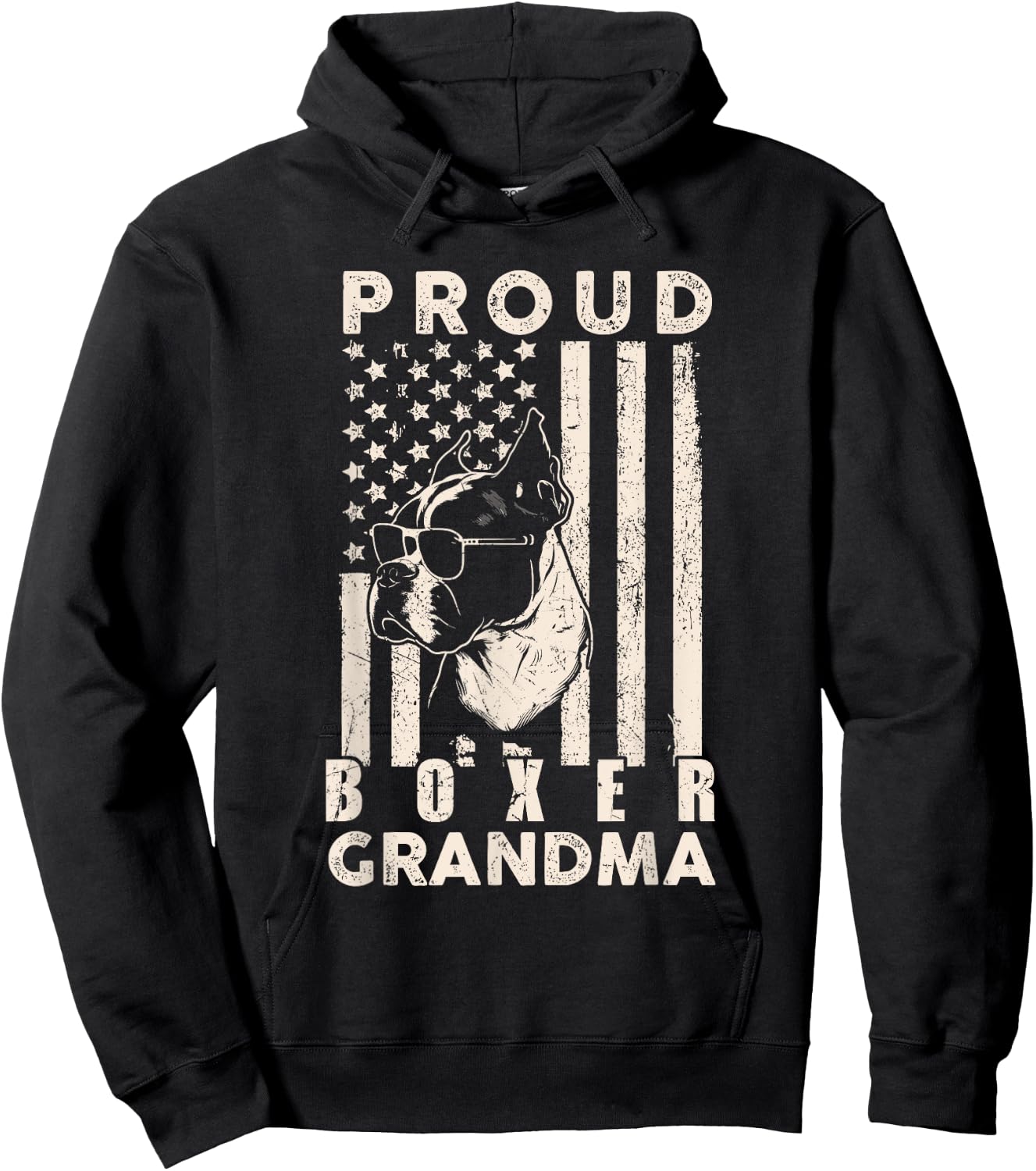 Proud Boxer Dog Grandma American Flag Patriotic Dog Lover Women Kids Men Hoodie - Hoodie | Black