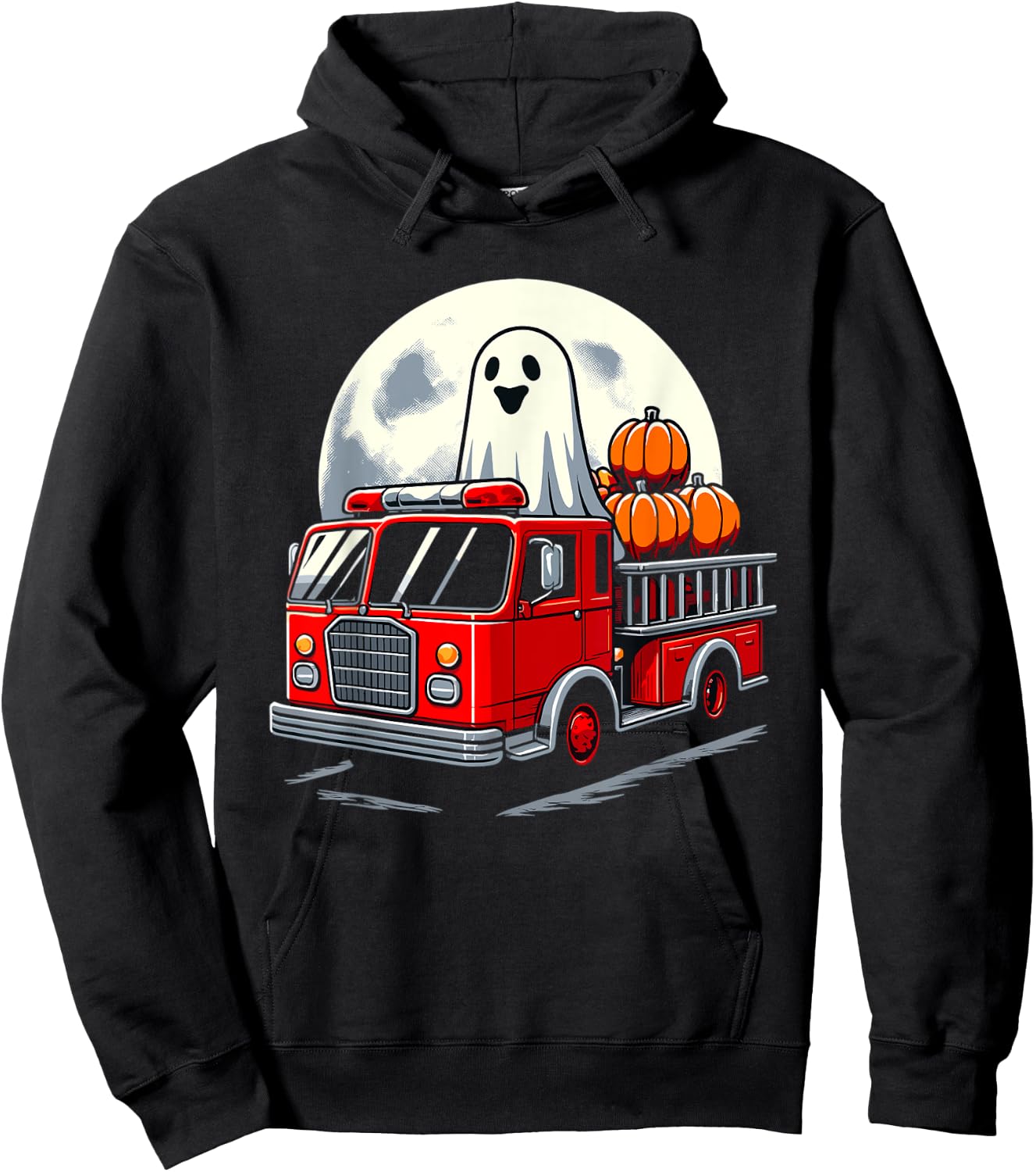 Halloween Ghost Firetruck Funny Pumpkins For Kids Hoodie - Hoodie | Black