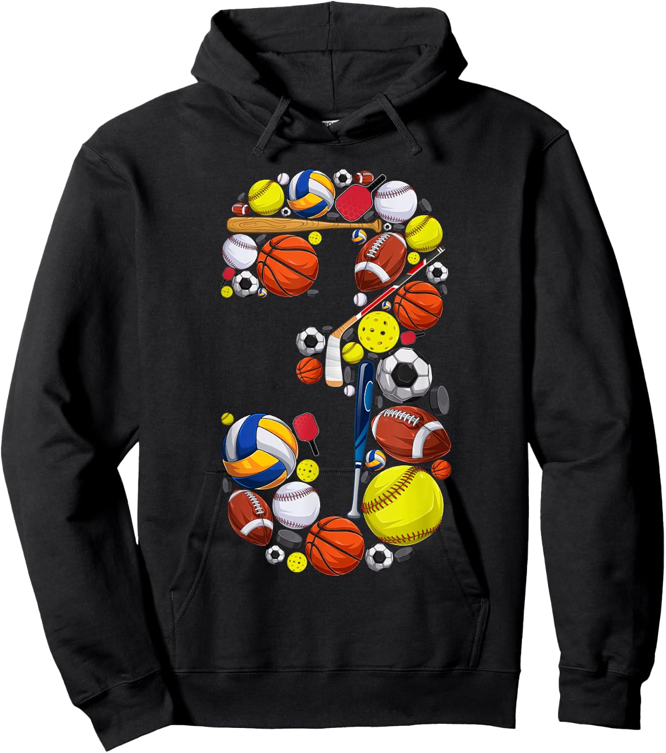 3 Years Old Sports Baller 3rd Birthday Party Boys Kids Hoodie - Hoodie | Black