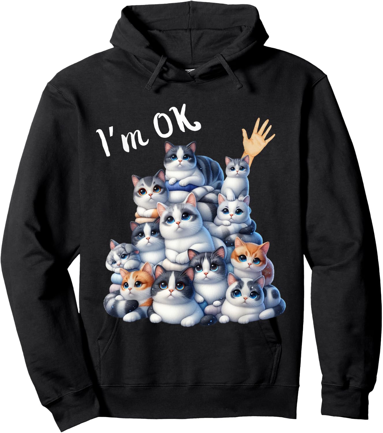 I'm Ok Cat Lover Funny Men Women Girls Kids Hoodie - Hoodie | Black