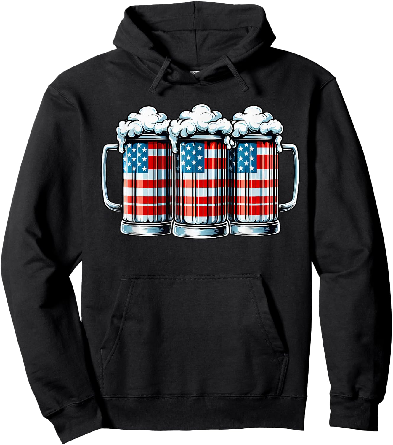 Beer American Flag 4th of July Men Women Merica Drinking USA Hoodie - Hoodie | Black