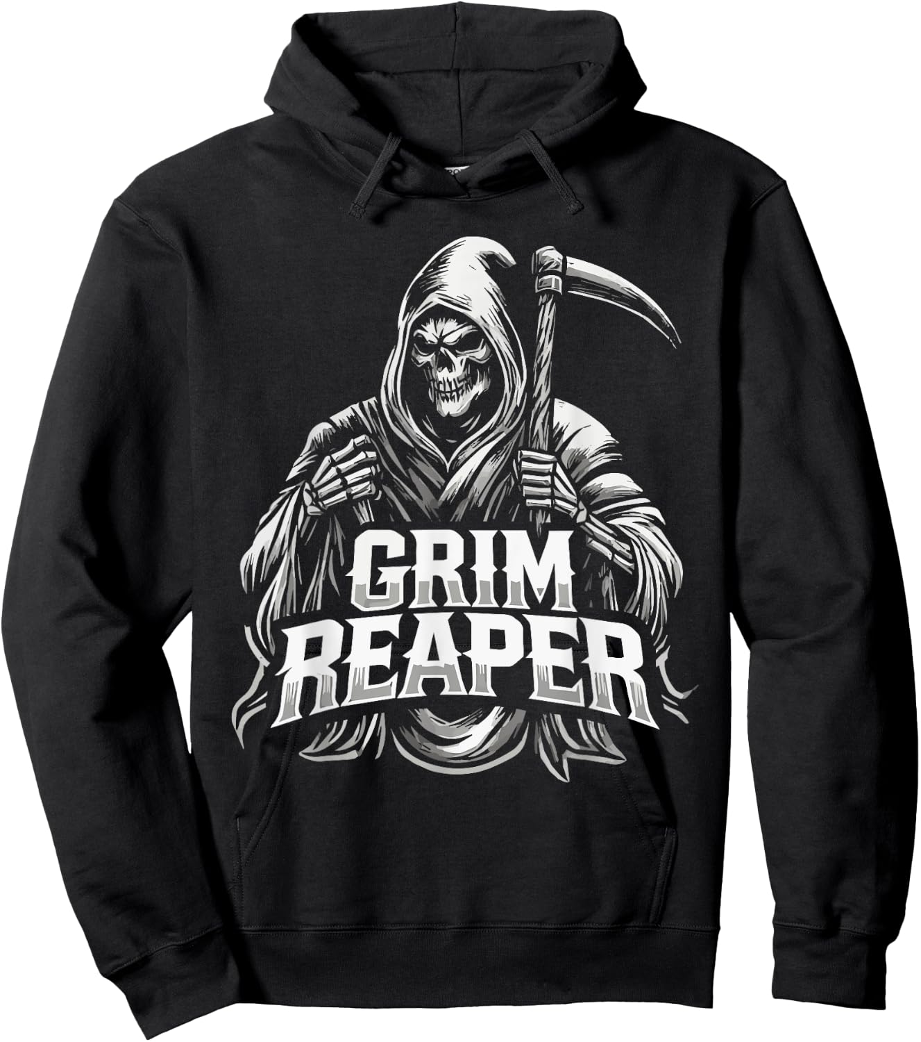 Grim Reaper Hooded Skeleton Scythe Design Hoodie - Hoodie | Black