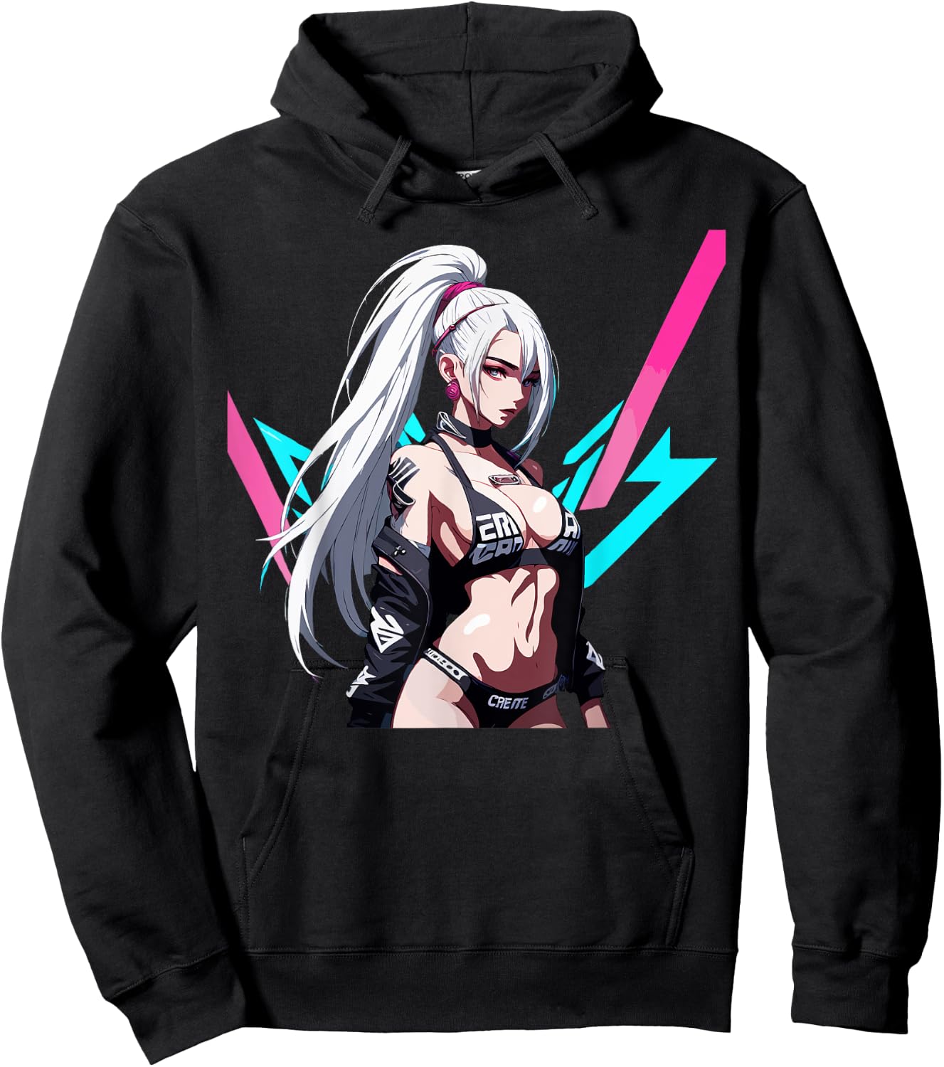 Sexy Waifu Otaku Anime Cyberpunk Girl Japanese Hoodie - Hoodie | Black