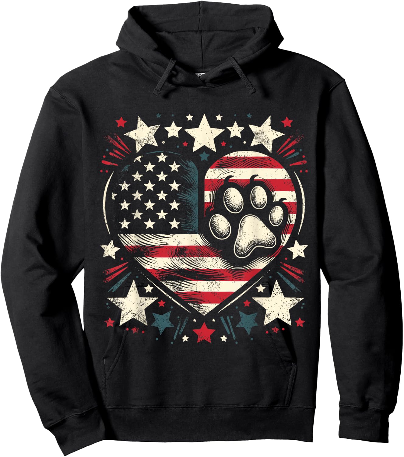 American Flag Patriotic Dog and Cat Paw 4th of July Hoodie - Hoodie | Black