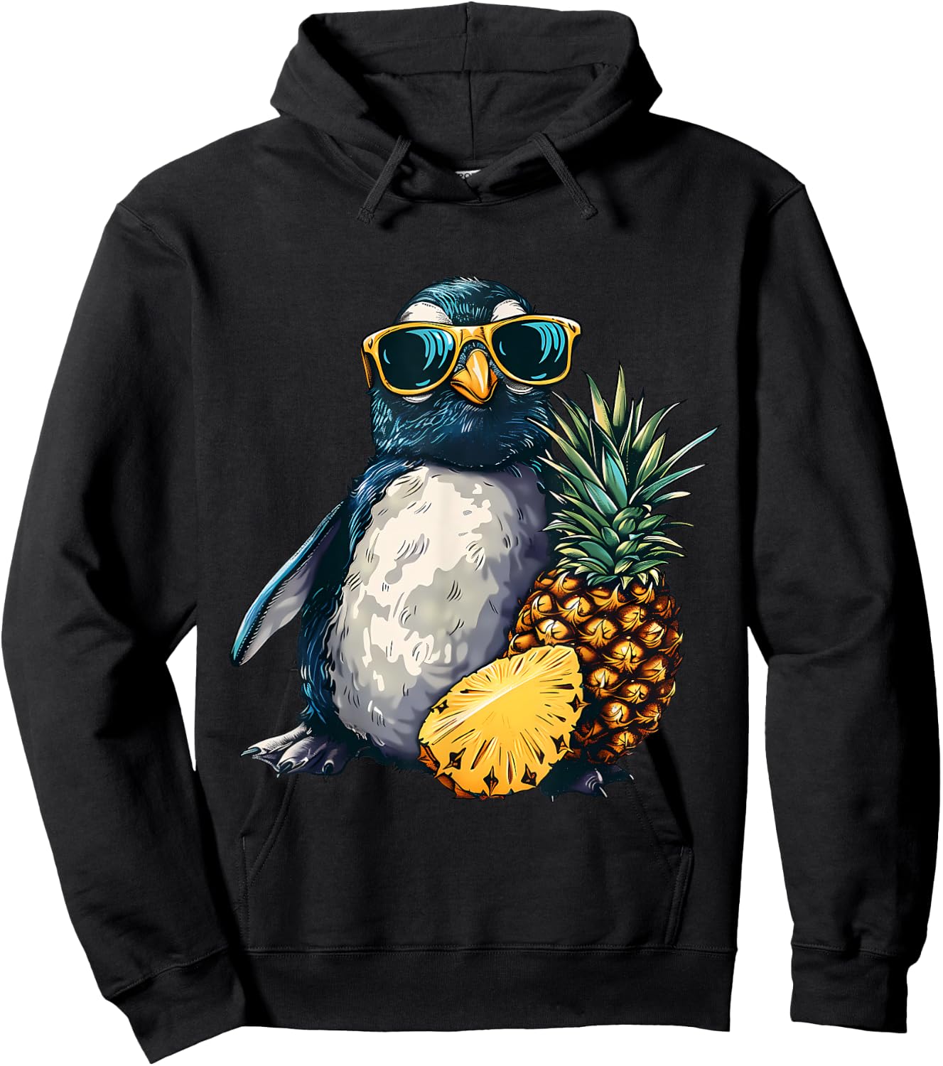 Pineapple Penguin Bird Animal Art Pineapple Lover Drawing Hoodie - Hoodie | Black