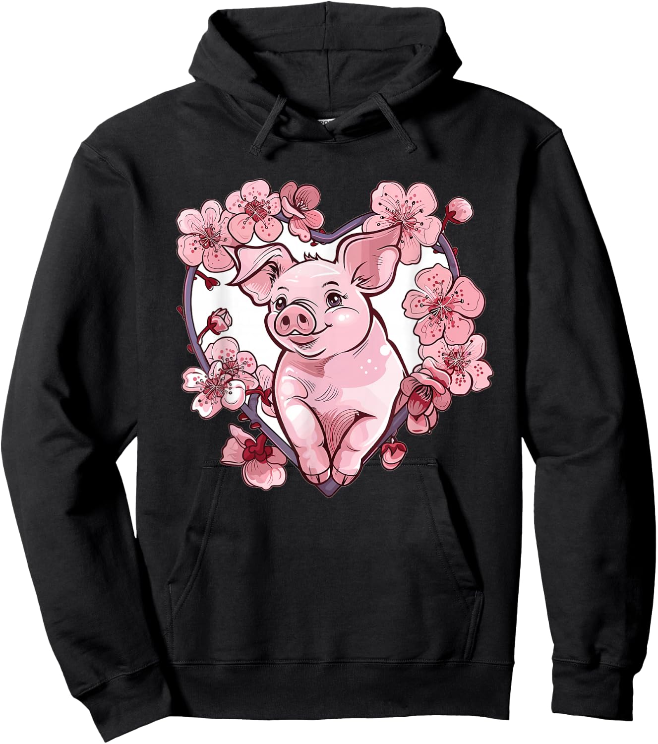 Cute Pig With Flowers I Pig Hoodie - Hoodie | Black