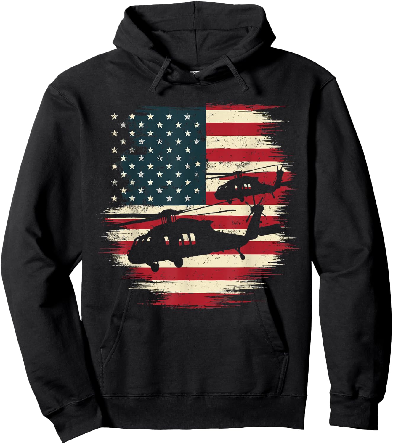 Helicopter USA Vintage Flag American Hoodie - Hoodie | Black