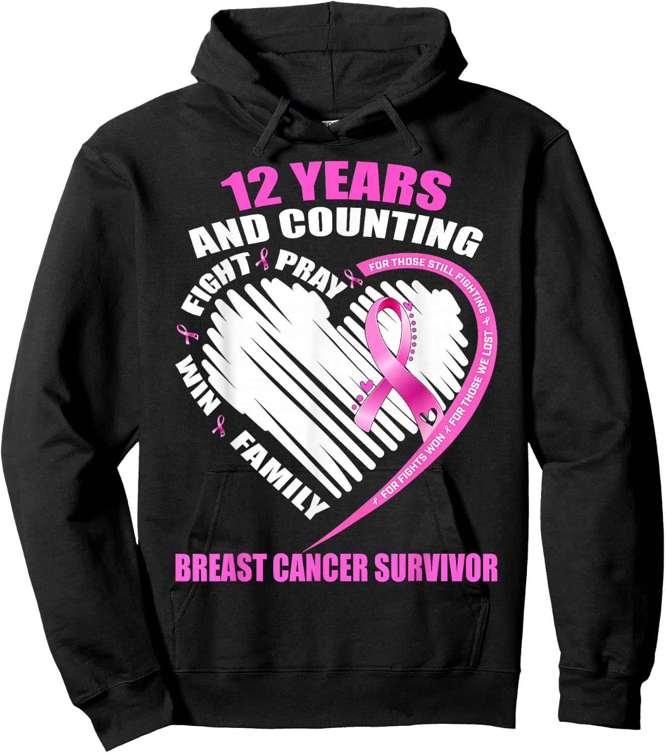 12 Years Cancer Free Gifts 12 Year Breast Cancer Survivor Hoodie - Hoodie | Black