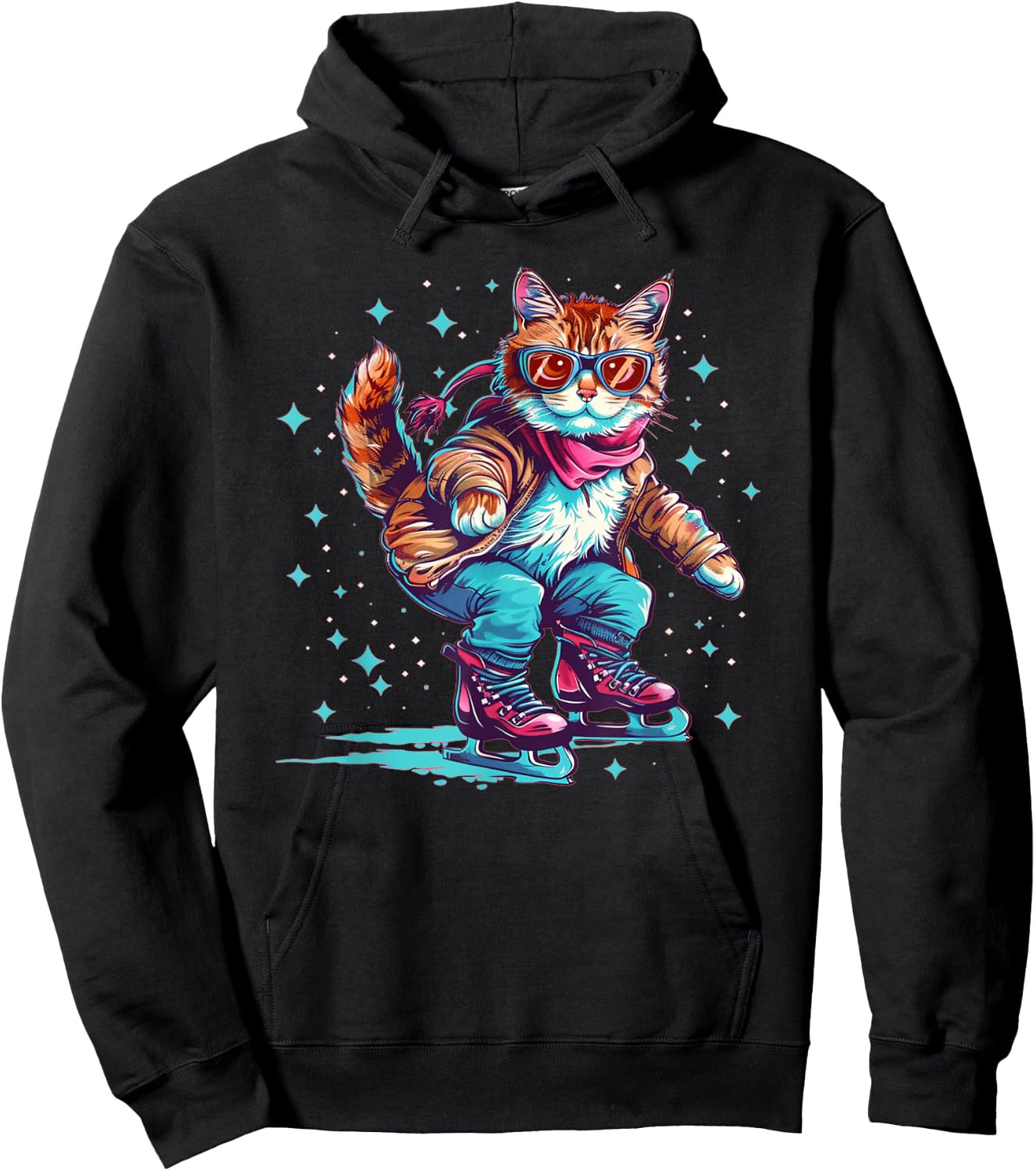 Funny ice skating Cat with Shoes Outfit for Winter Hoodie - Hoodie | Black