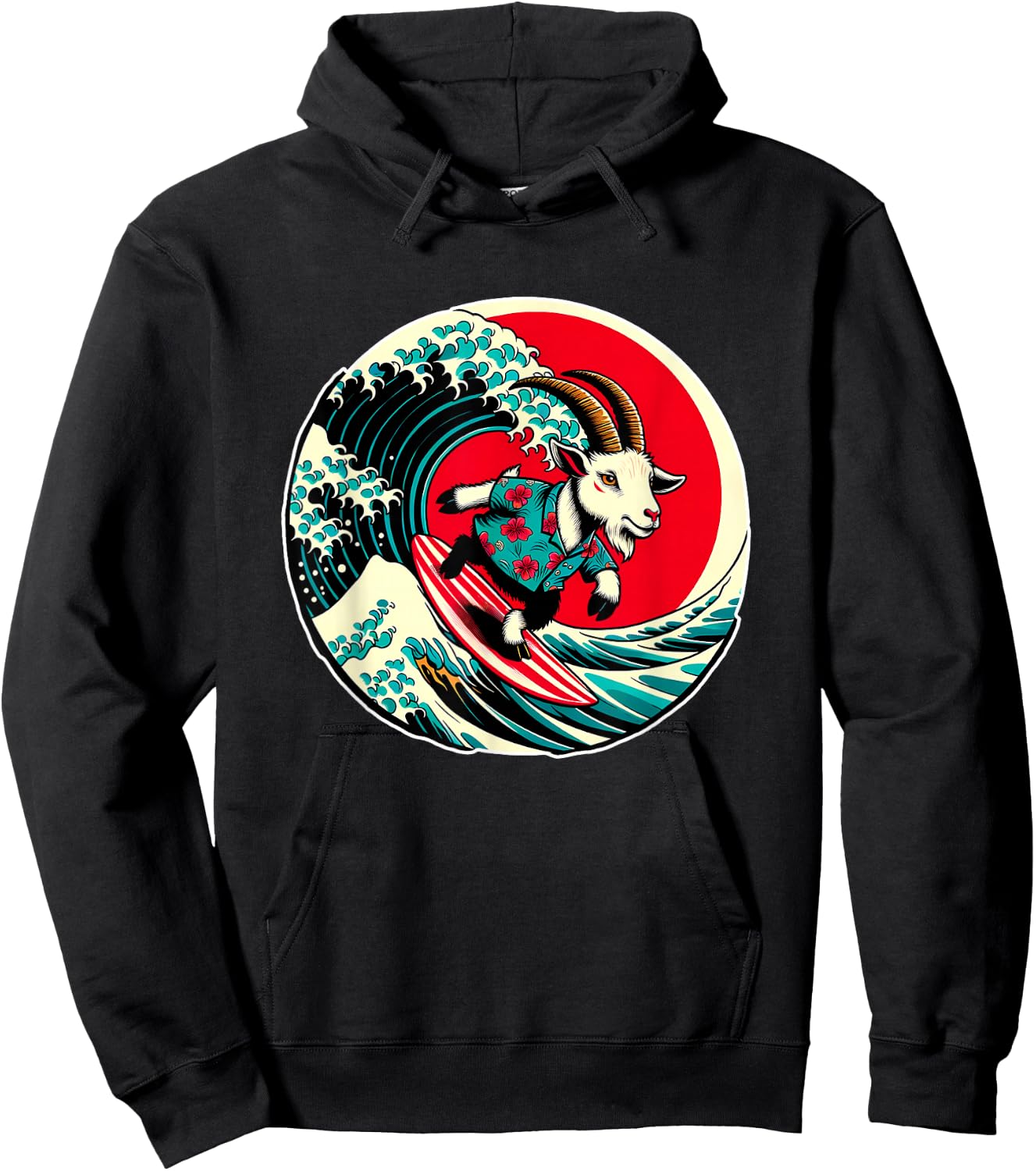 Great Wave Kanagawa Goat Surfing Hoodie - Hoodie | Black
