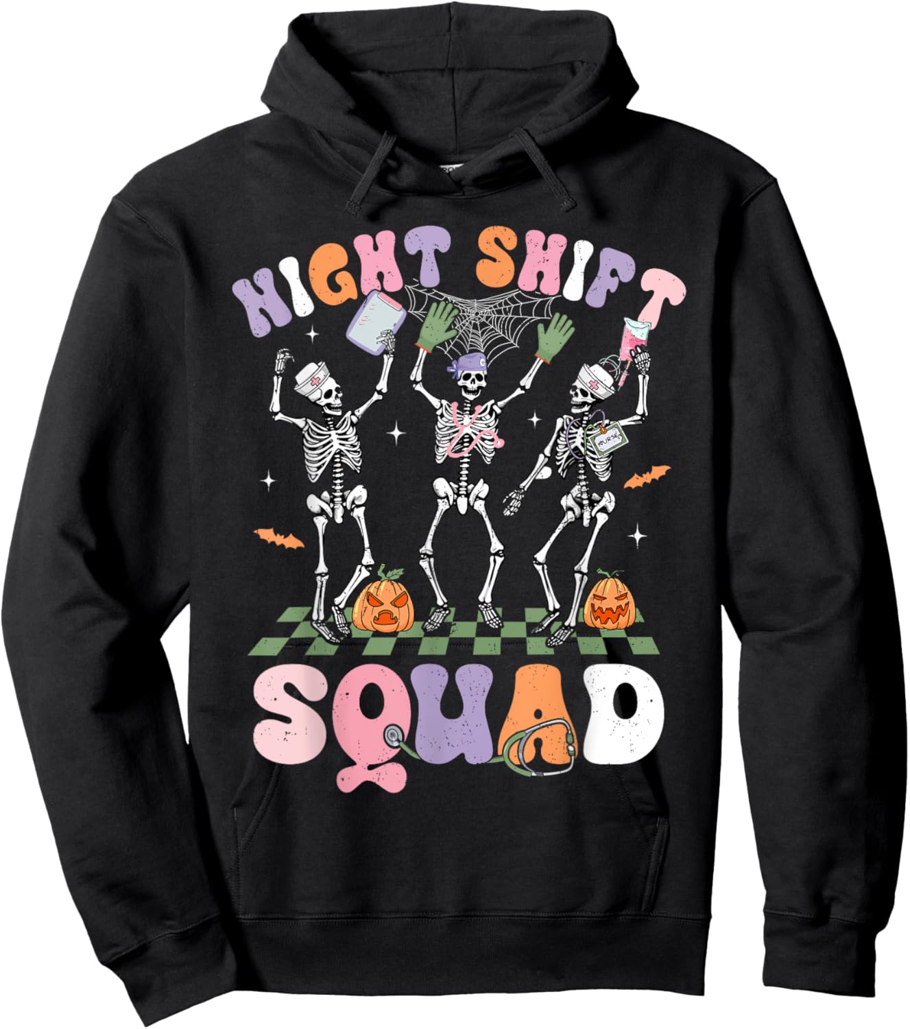 Dancing Skeleton Nurse Night Shift Squad Halloween Hoodie - Hoodie | Black