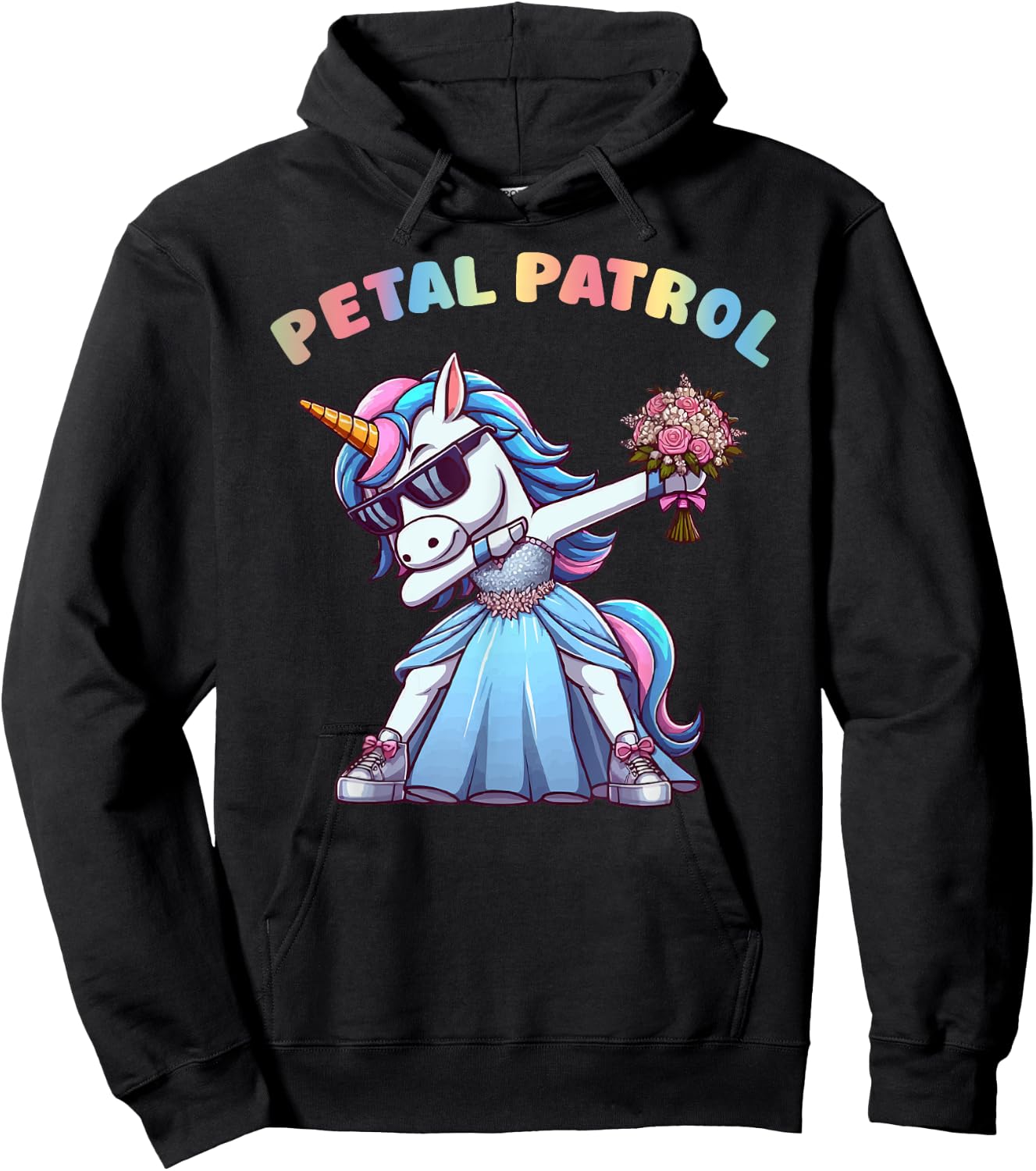 Wedding Petal Patrol Flower Girl Unicorn Bridesmaid Hoodie - Hoodie | Black