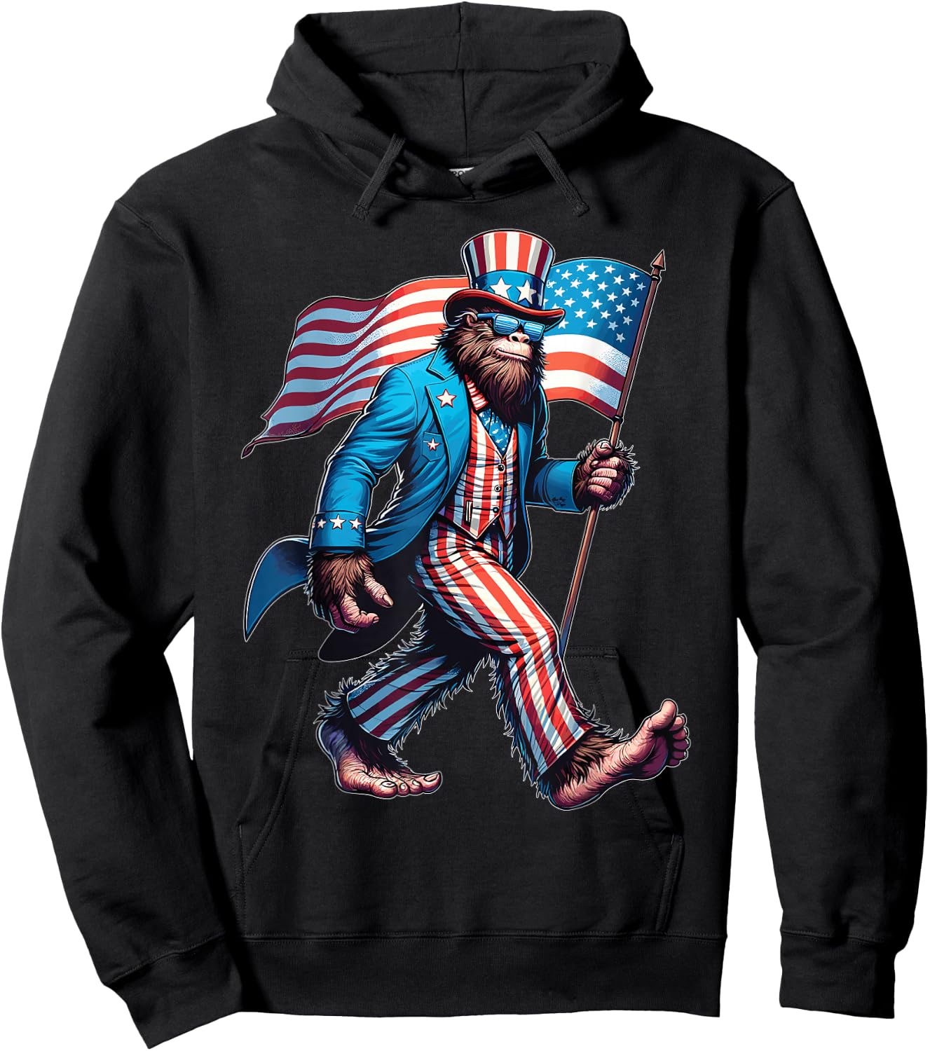 4th Of July Bigfoot Sasquatch Patriotic American Flag Hoodie - Hoodie | Black