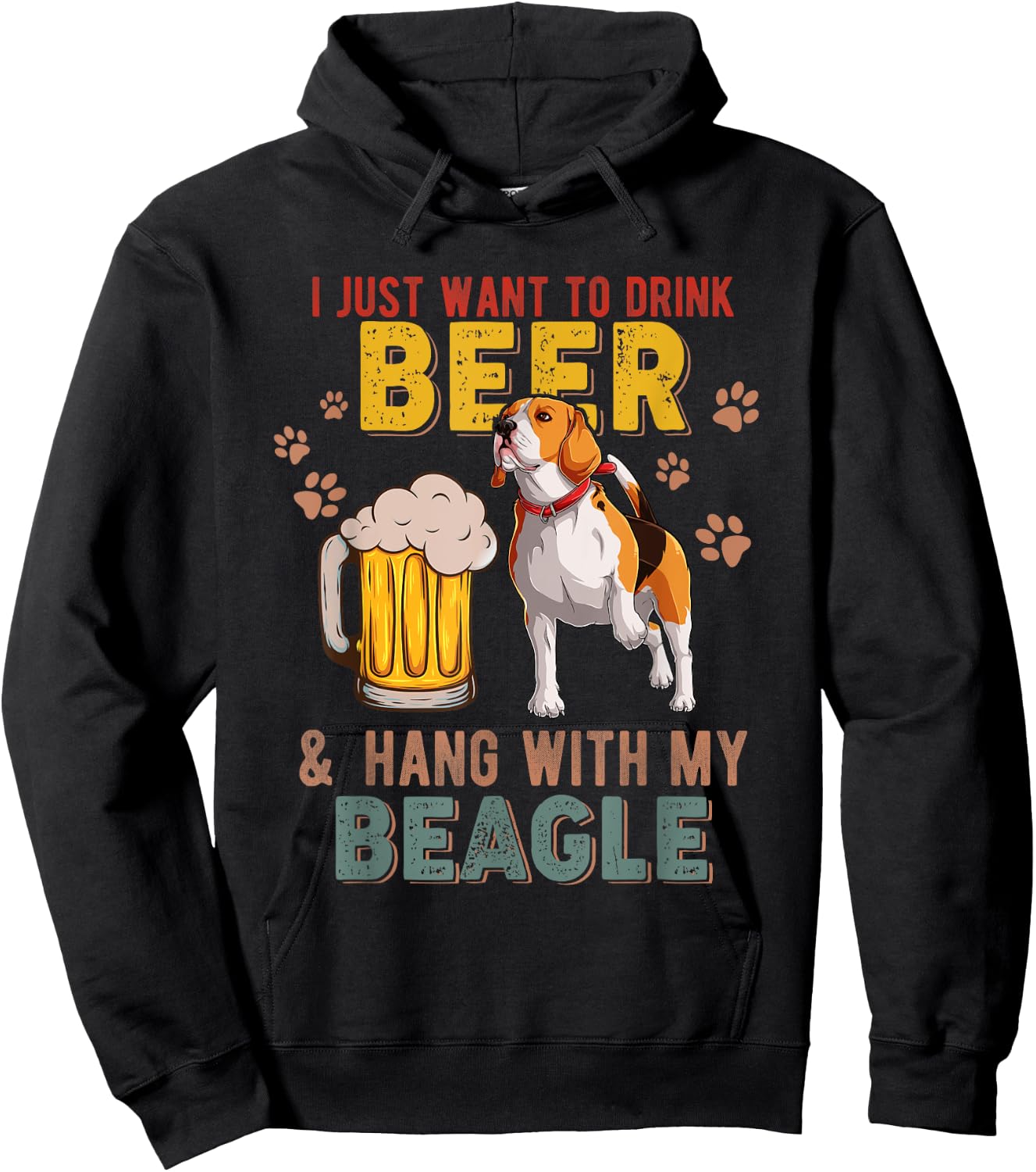 Vintage I Just Want To Drink Beer And Hang With My Beagle Hoodie - Hoodie | Black