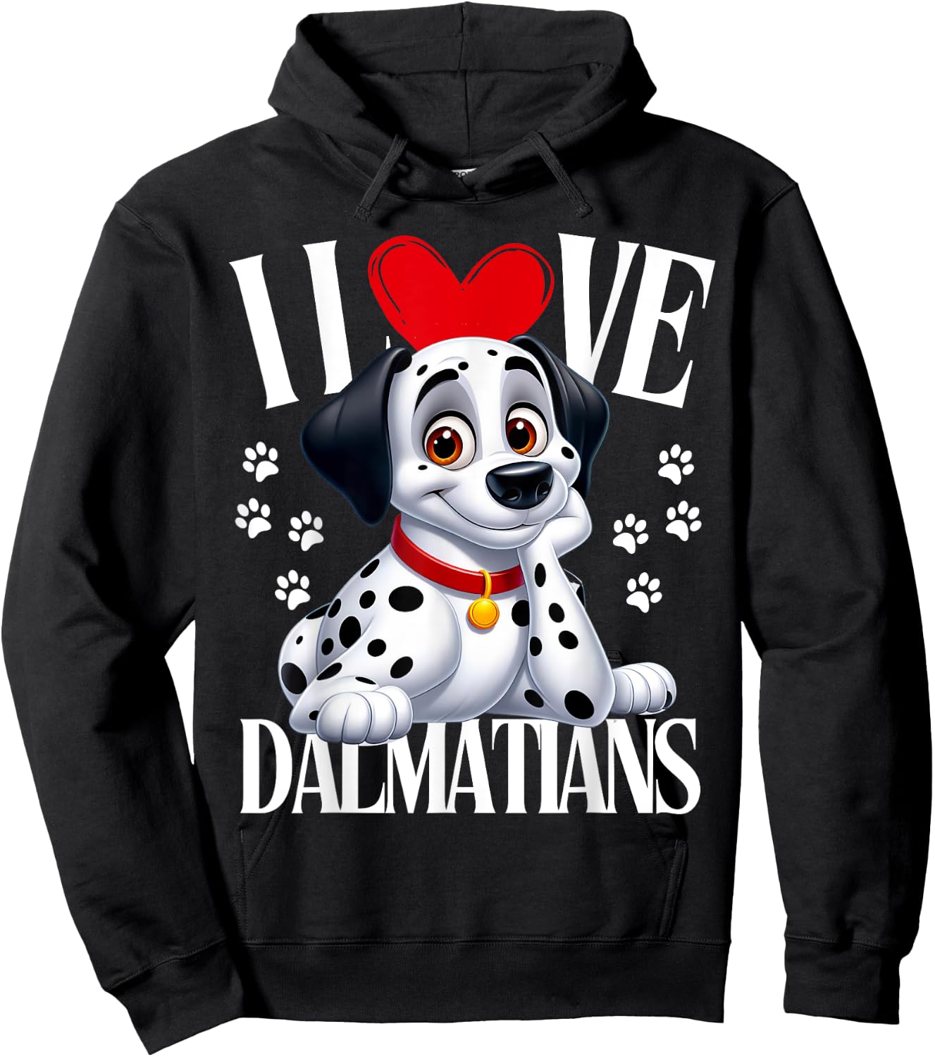 Funny Dalmatian.I Love Dalmatians.Cartoon Dog.Men Women Kids Hoodie - Hoodie | Black