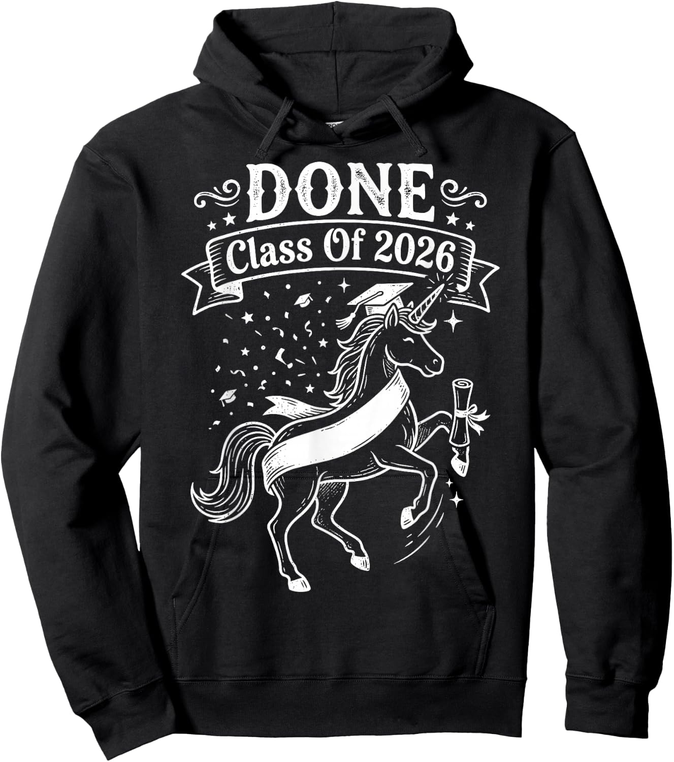Done Class of 2026 Graduate Unicorn Graduation Women Girls Hoodie - Hoodie | Black