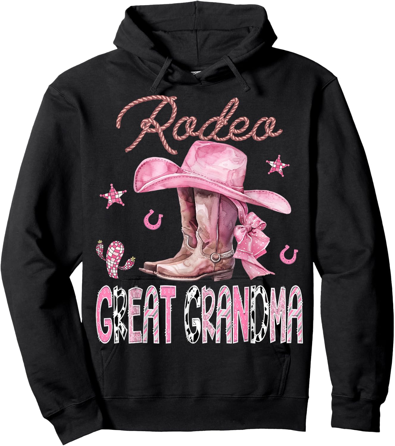 Rodeo Great Grandma Pink Boots Coquette CowGirl Birthday Hoodie - Hoodie | Black