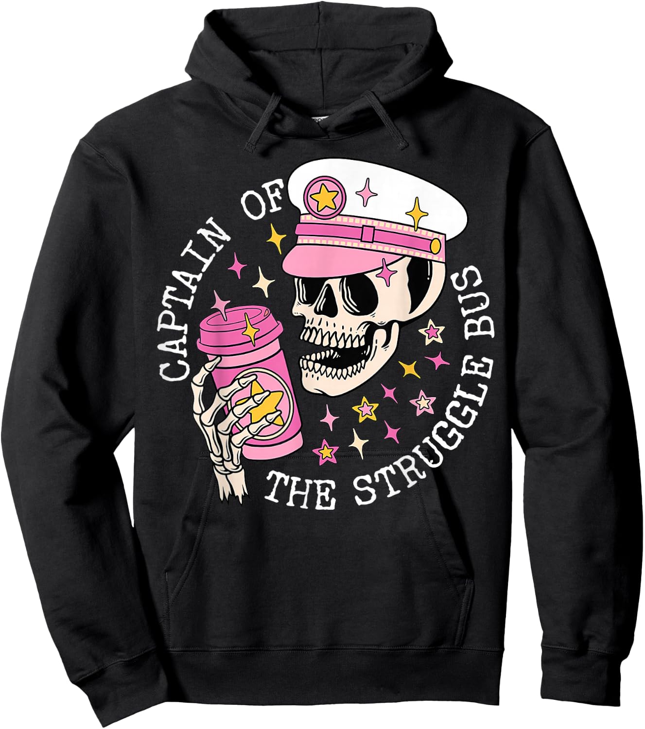Captain Of The Struggle Bus Skeleton Coffee Funny Sarcastic Hoodie - Hoodie | Black