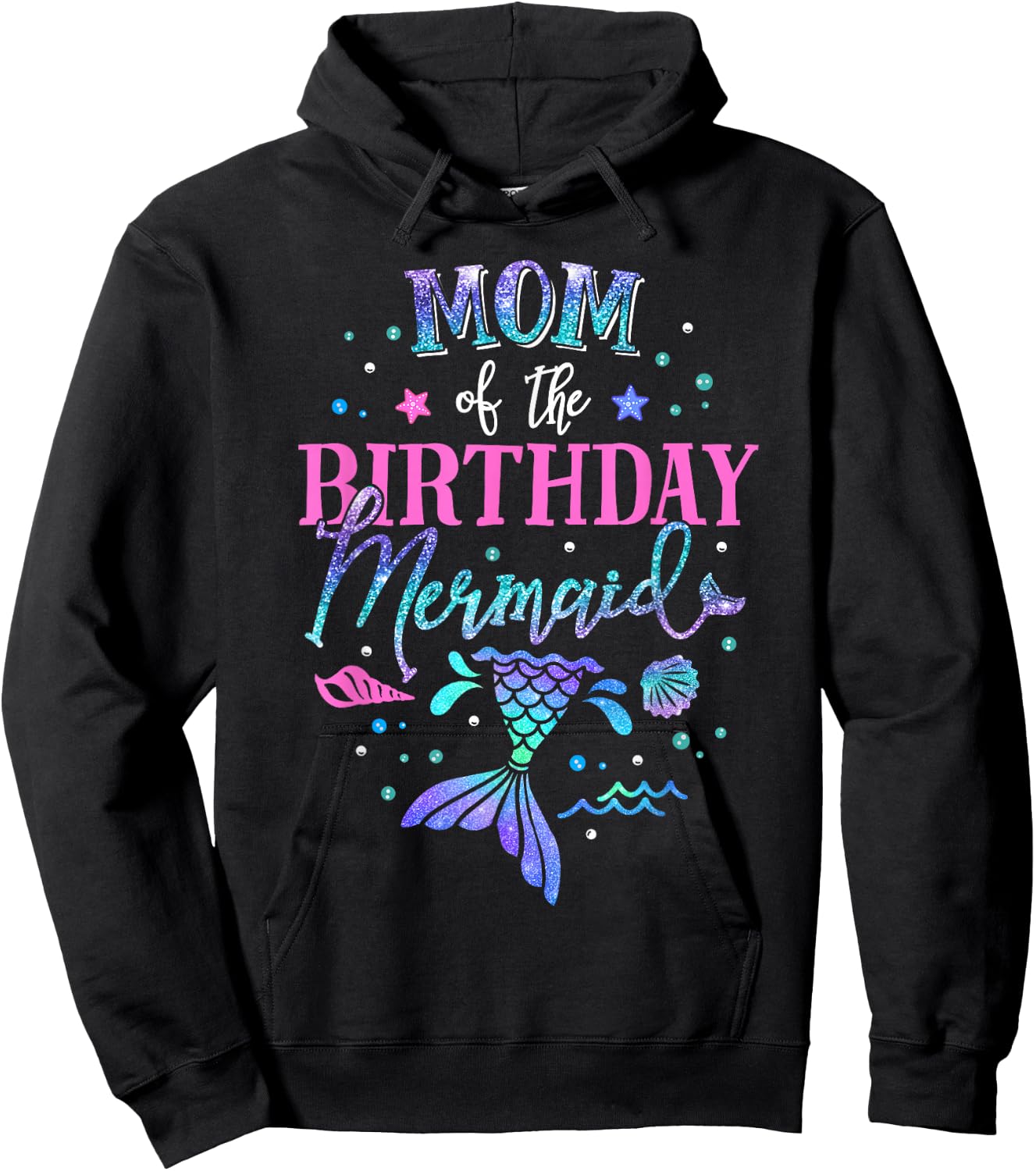 Mom Of The Birthday Mermaid Party Matching Family Mommy Hoodie - Hoodie | Black