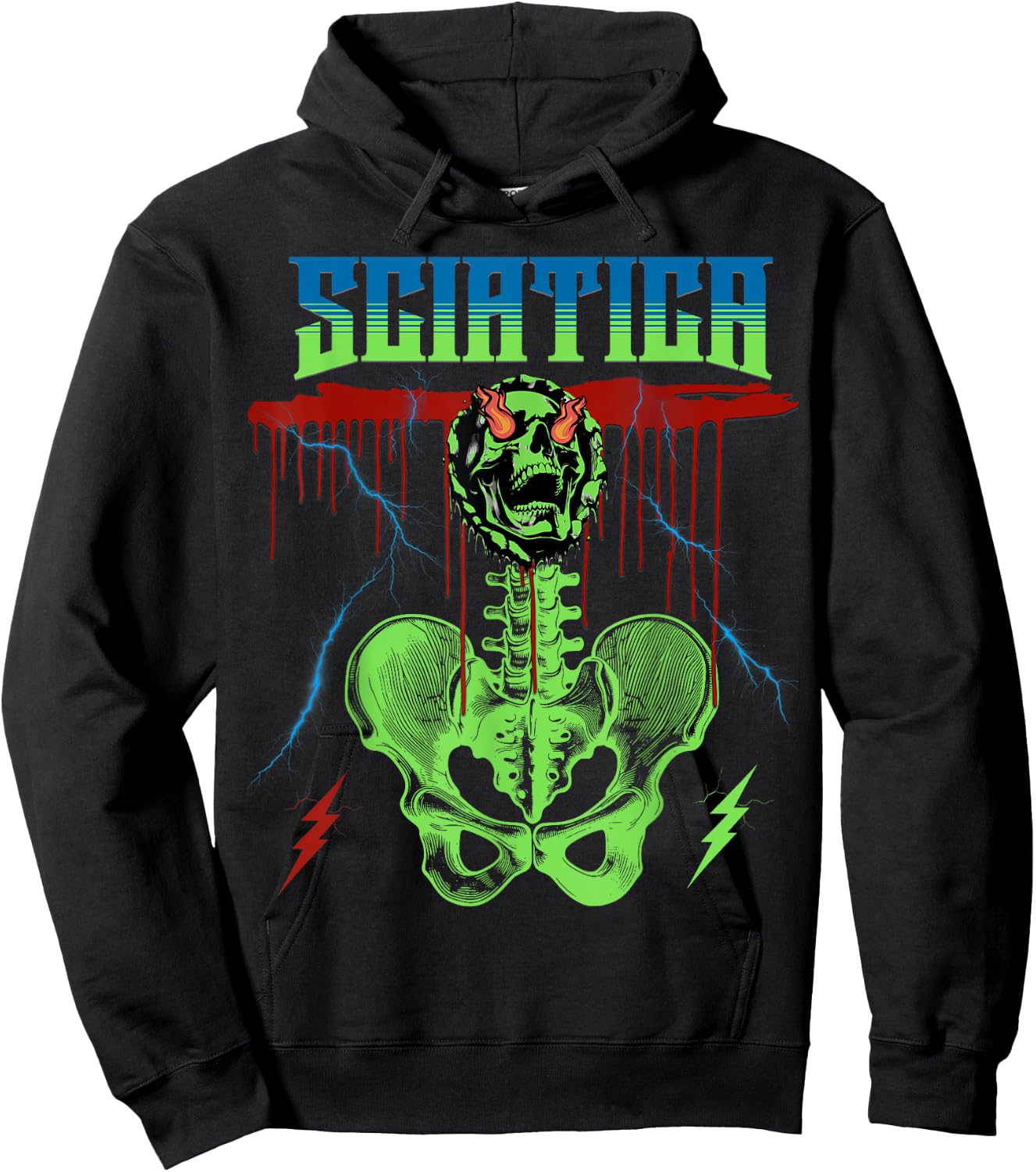Sciatica Rock Music Band Concert Punk Skull Rocker Hoodie - Hoodie | Black