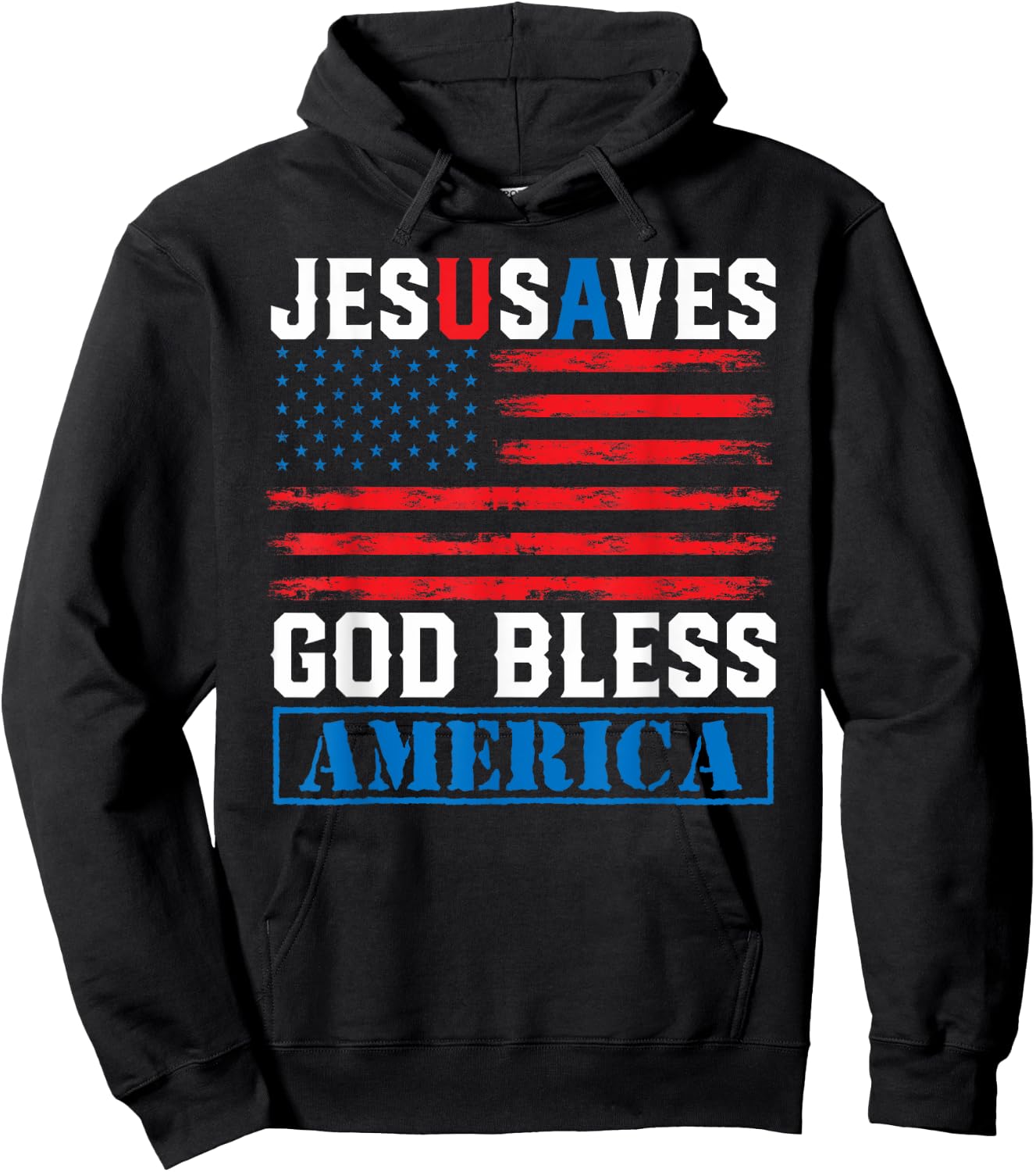 Jesus Saves USA - God Bless America - Vintage Grunge Flag Hoodie - Hoodie | Black